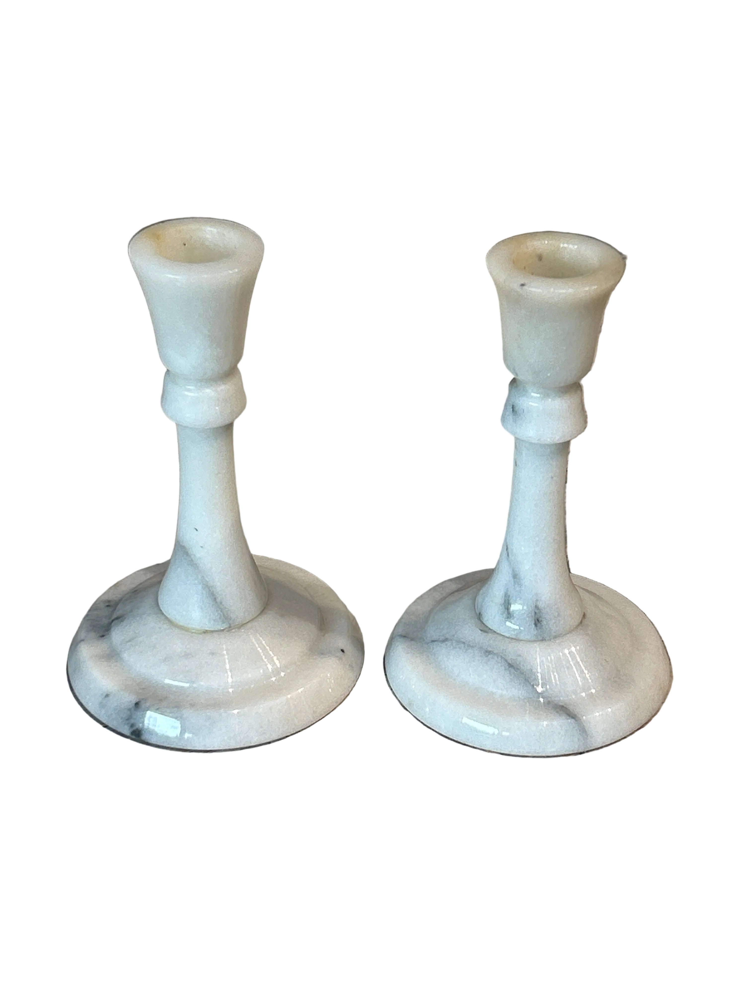 Vintage pair of marble candleholders