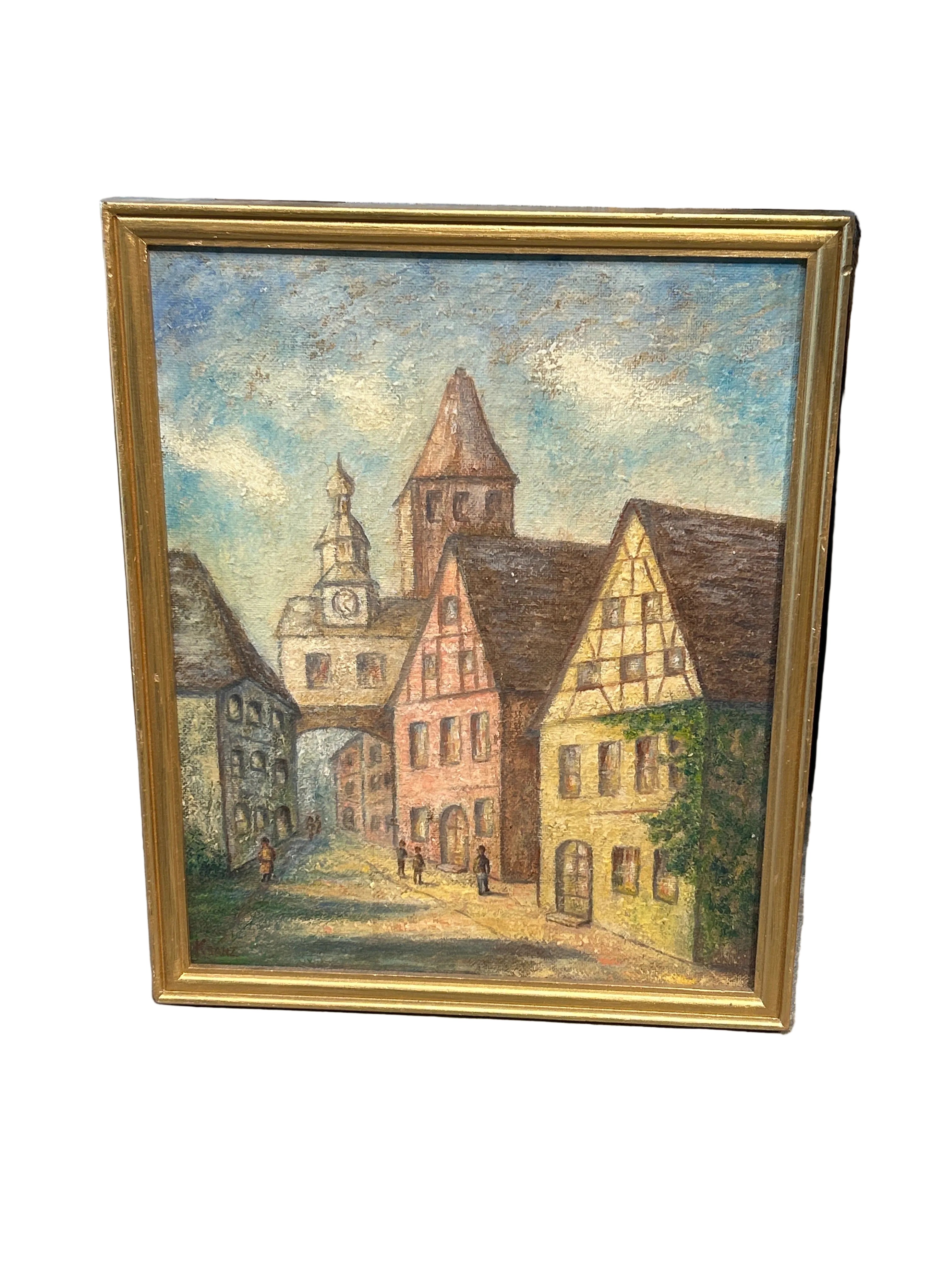 Vintage Germany oil on board in gilded frame