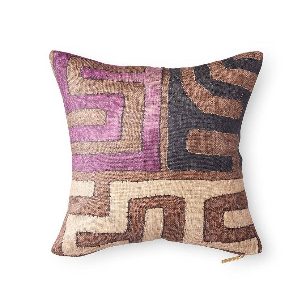 Plum Patchwork Kuba Cloth Pillow