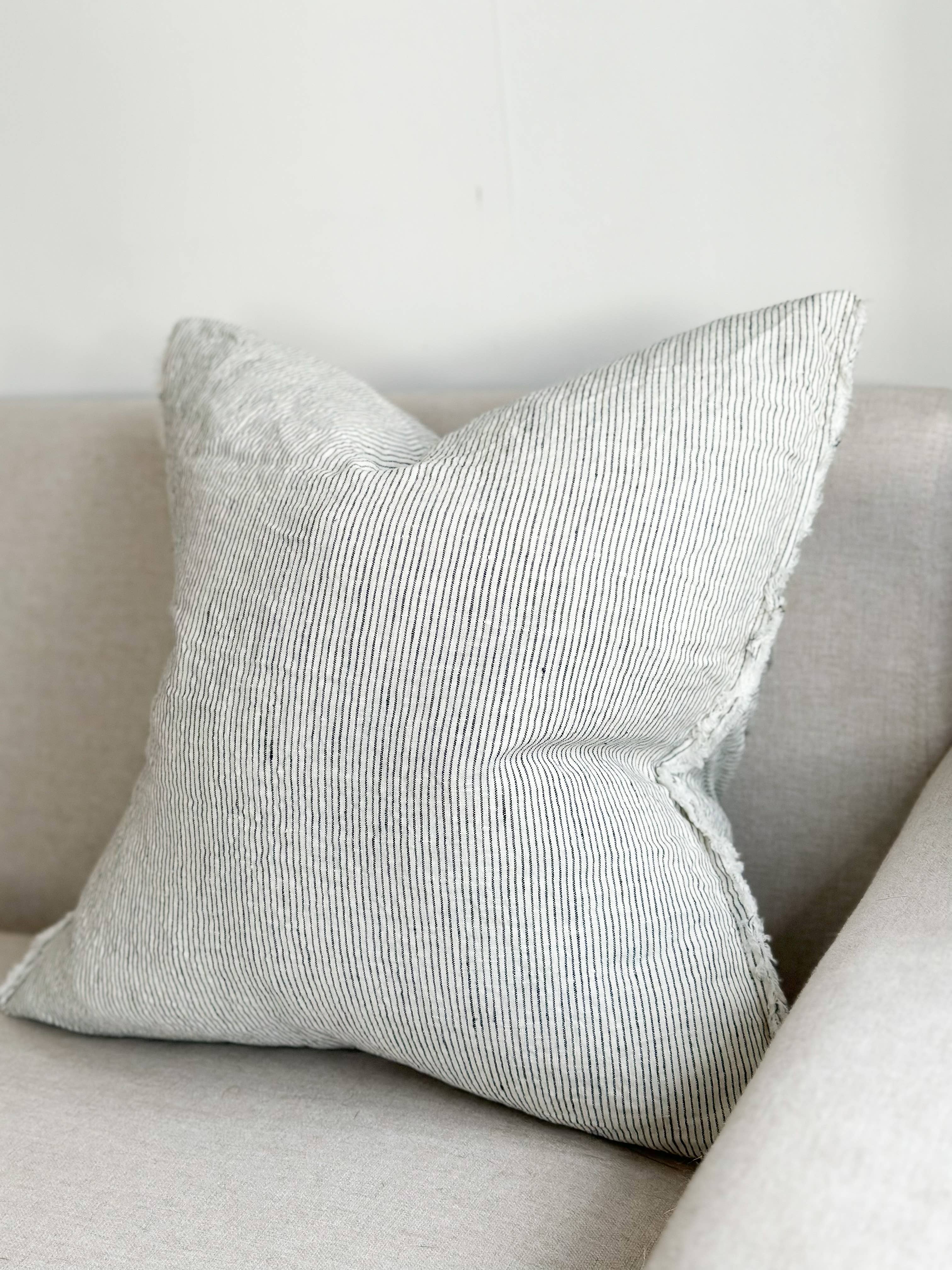 Esmee Linen Pillow 18 x 18 in – Frayed Edge Ticking Stripe