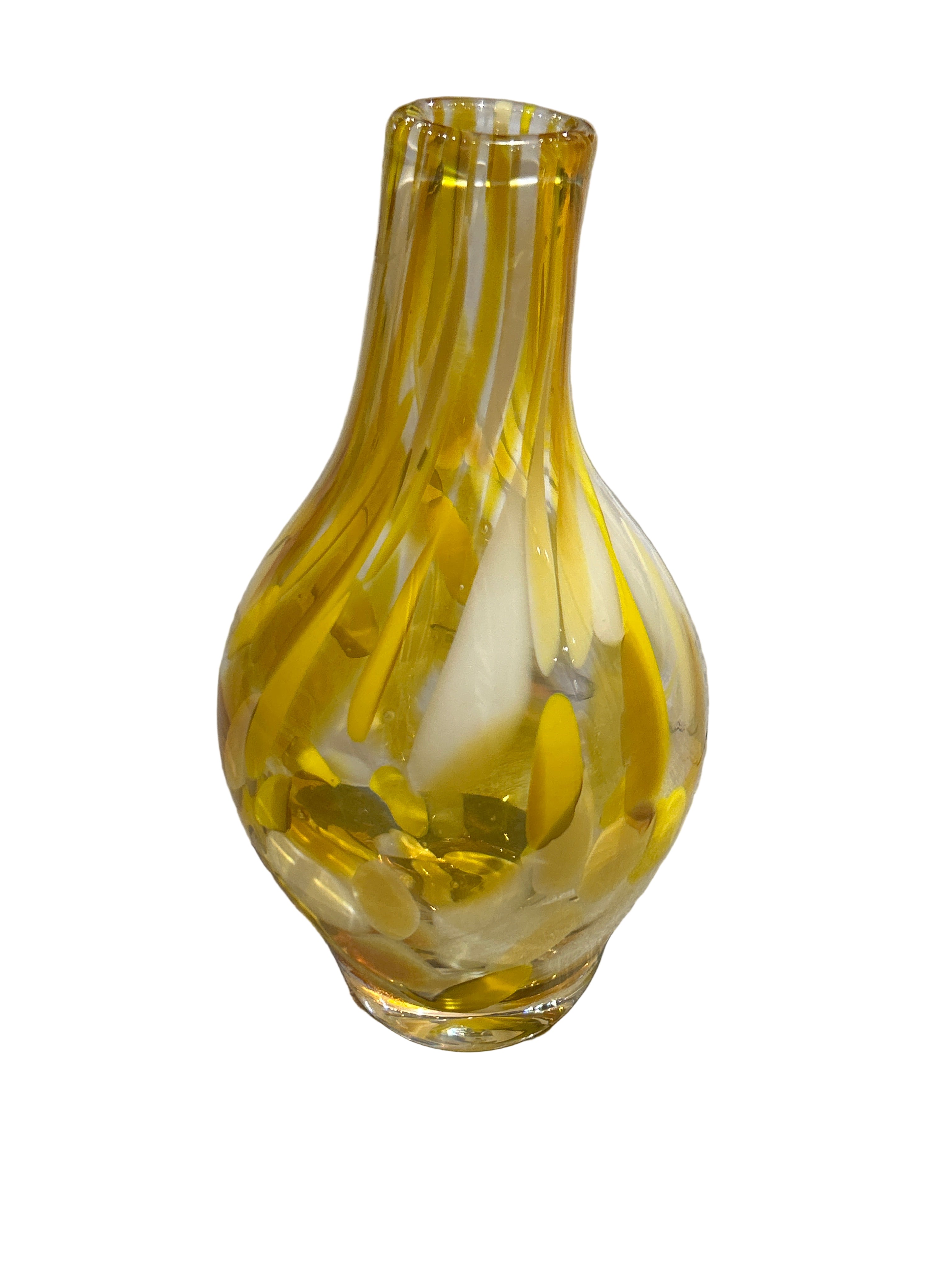 Vintage yellow and white hand blown glass vase