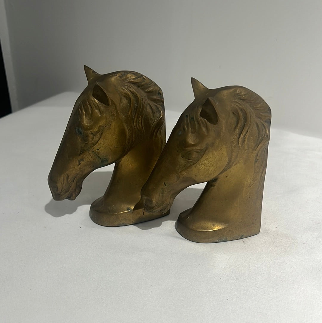 Set of two brass horse bookends