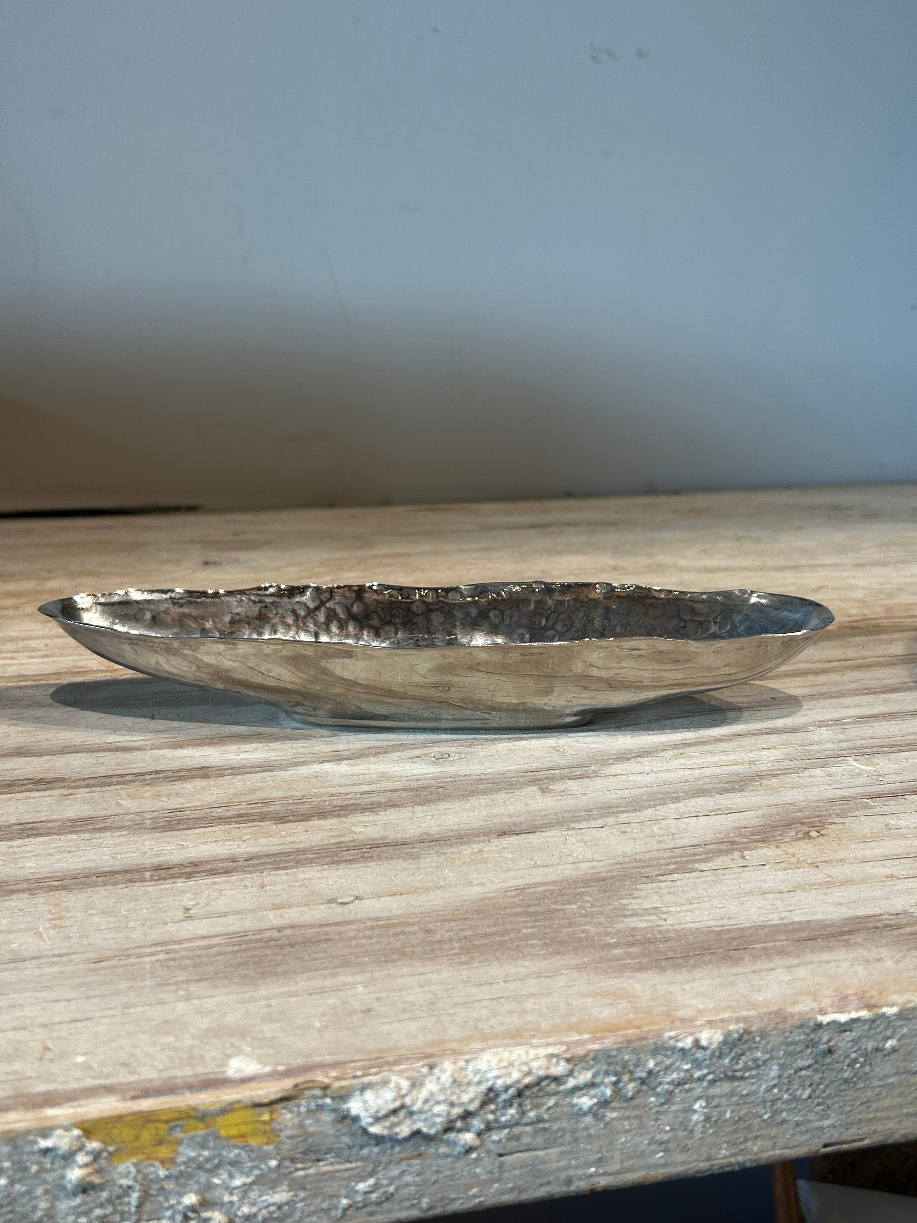 Vintage hammered silver toned centerpiece dish