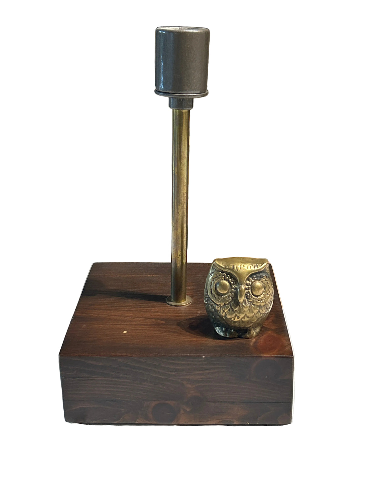 Vintage inspired Luke Hobbs wood & brass owl lamp