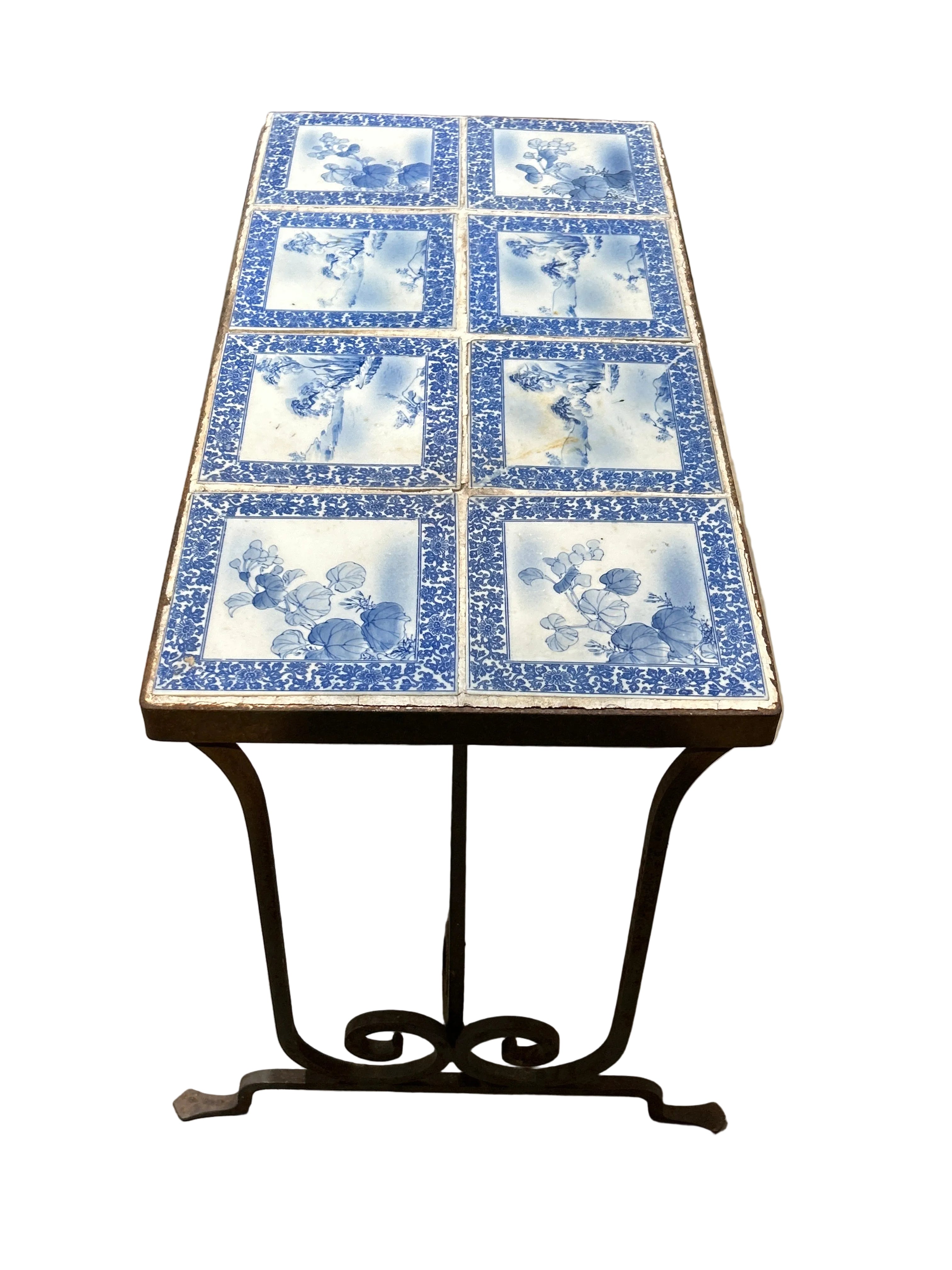 Vintage iron and delft tile coffee table