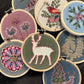 Handmade Embroidered Ornament: Tree & Reindeer on navy linen