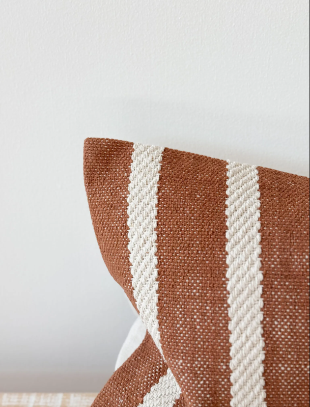 India Luxe Cotton Pillow 20 x 12 in  - Rust Rope Stripe