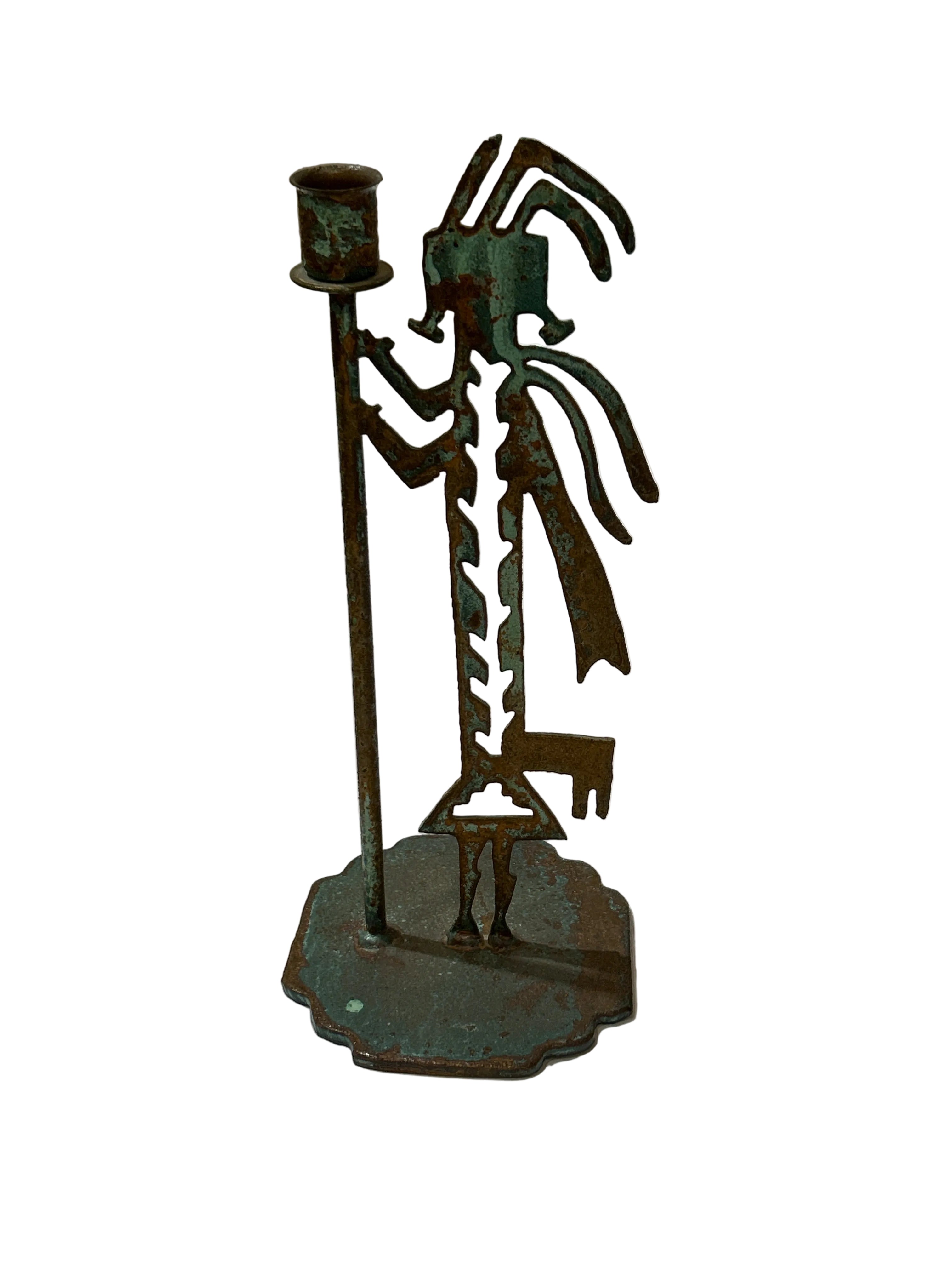 Vintage Native sculptural metal candle holder