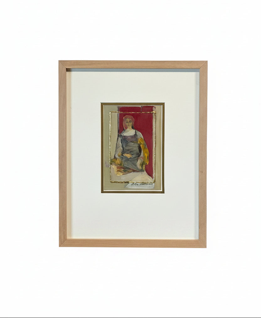 Lila Hartman red sitting female portrait with gold rim