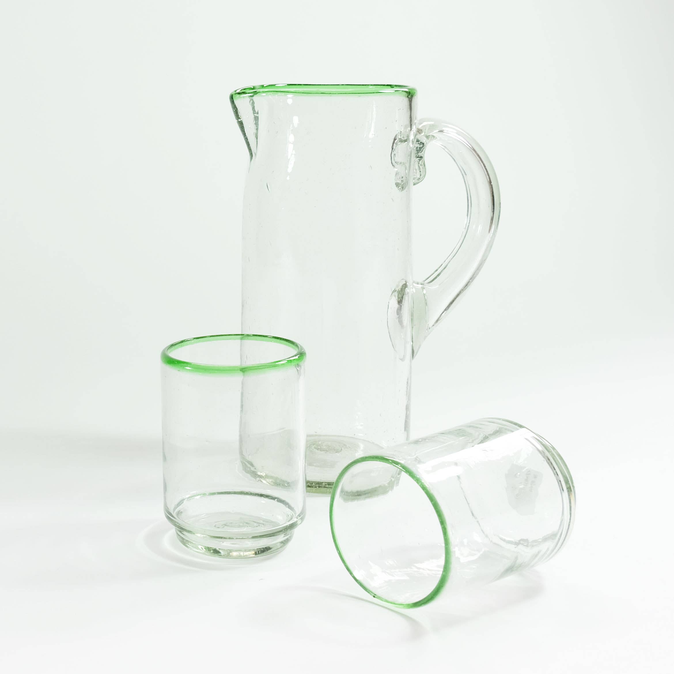 Green Rimmed Cylinder Glass Pitcher/Jug