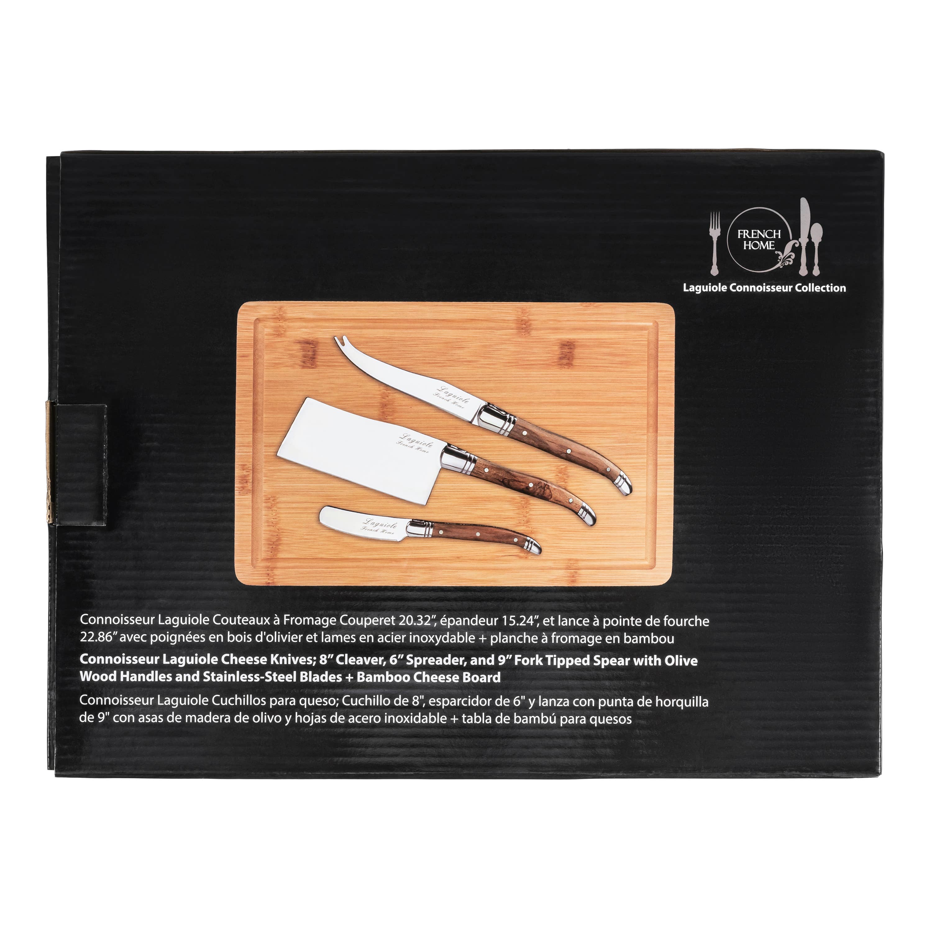 Connoisseur Laguiole Olive Wood Cheese Knives & Bamboo Board