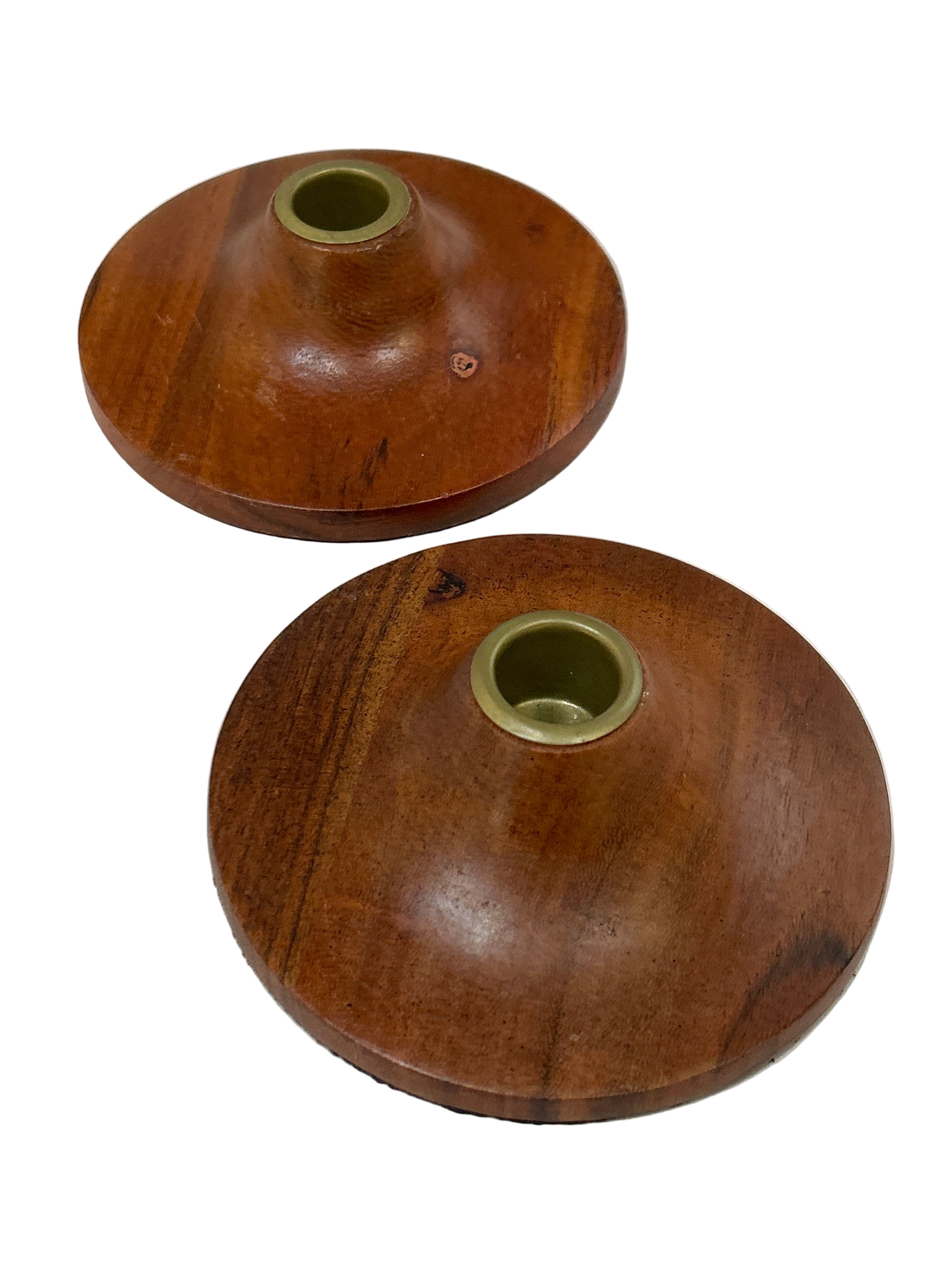Vintage MCM set of wood and metal candleholders