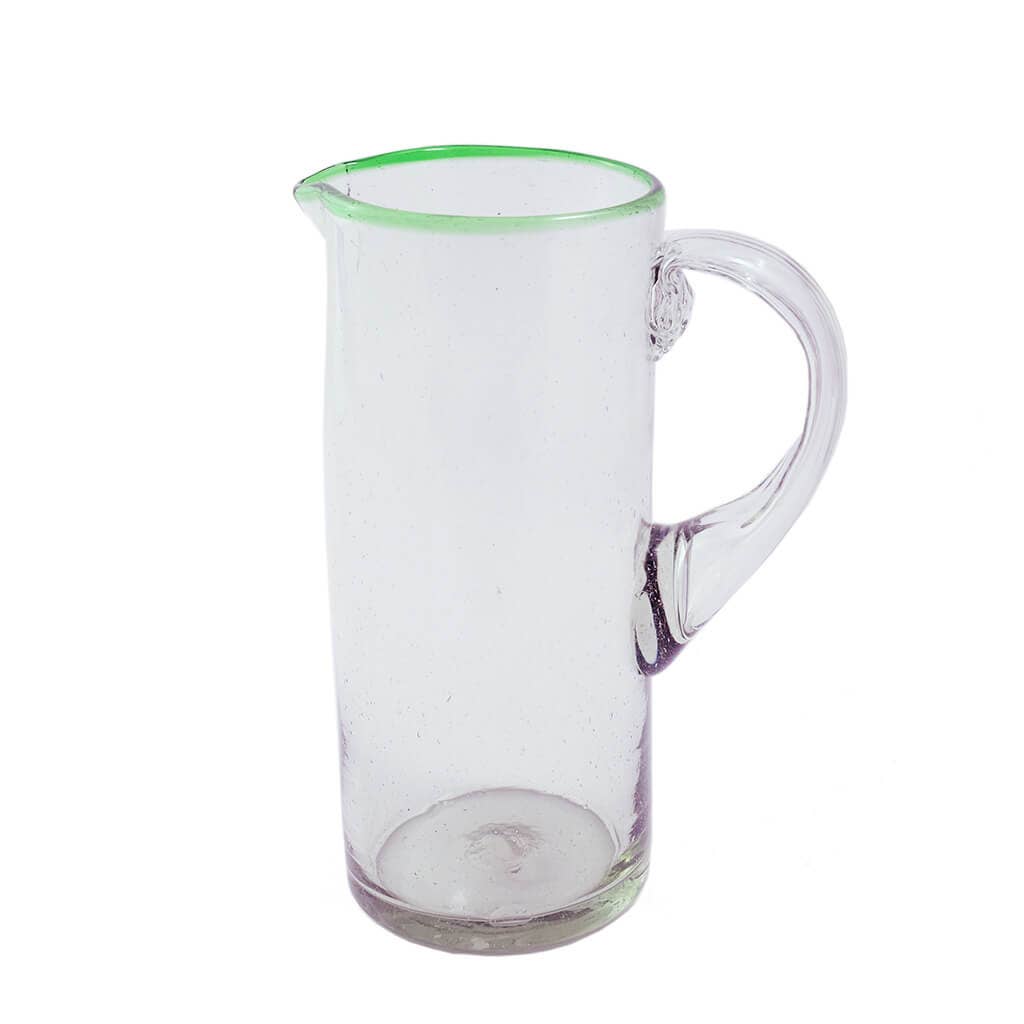 Green Rimmed Cylinder Glass Pitcher/Jug