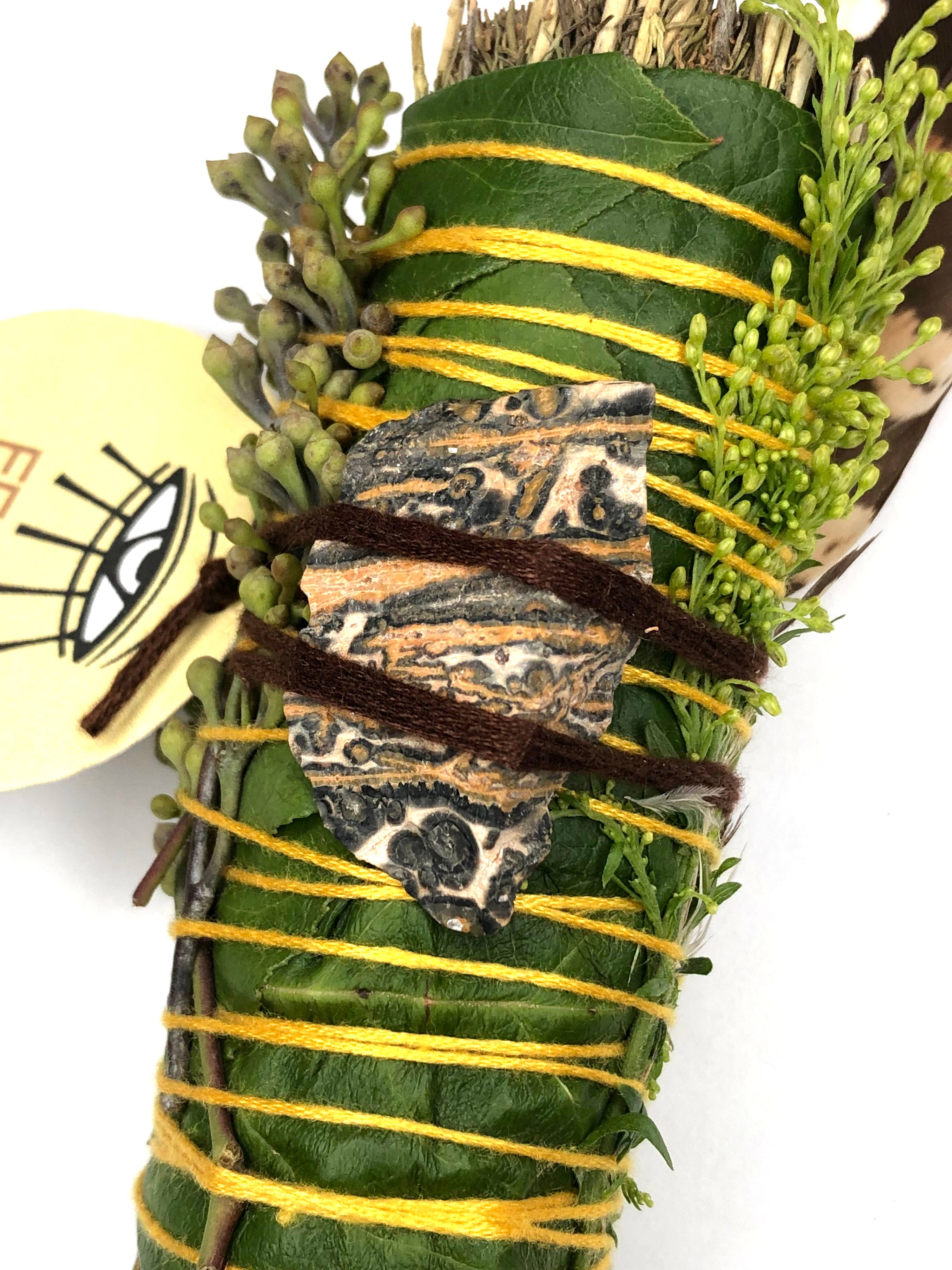 'Fear Not' Desert Sage Smudge + Leopardskin Jasper  (4 in.)