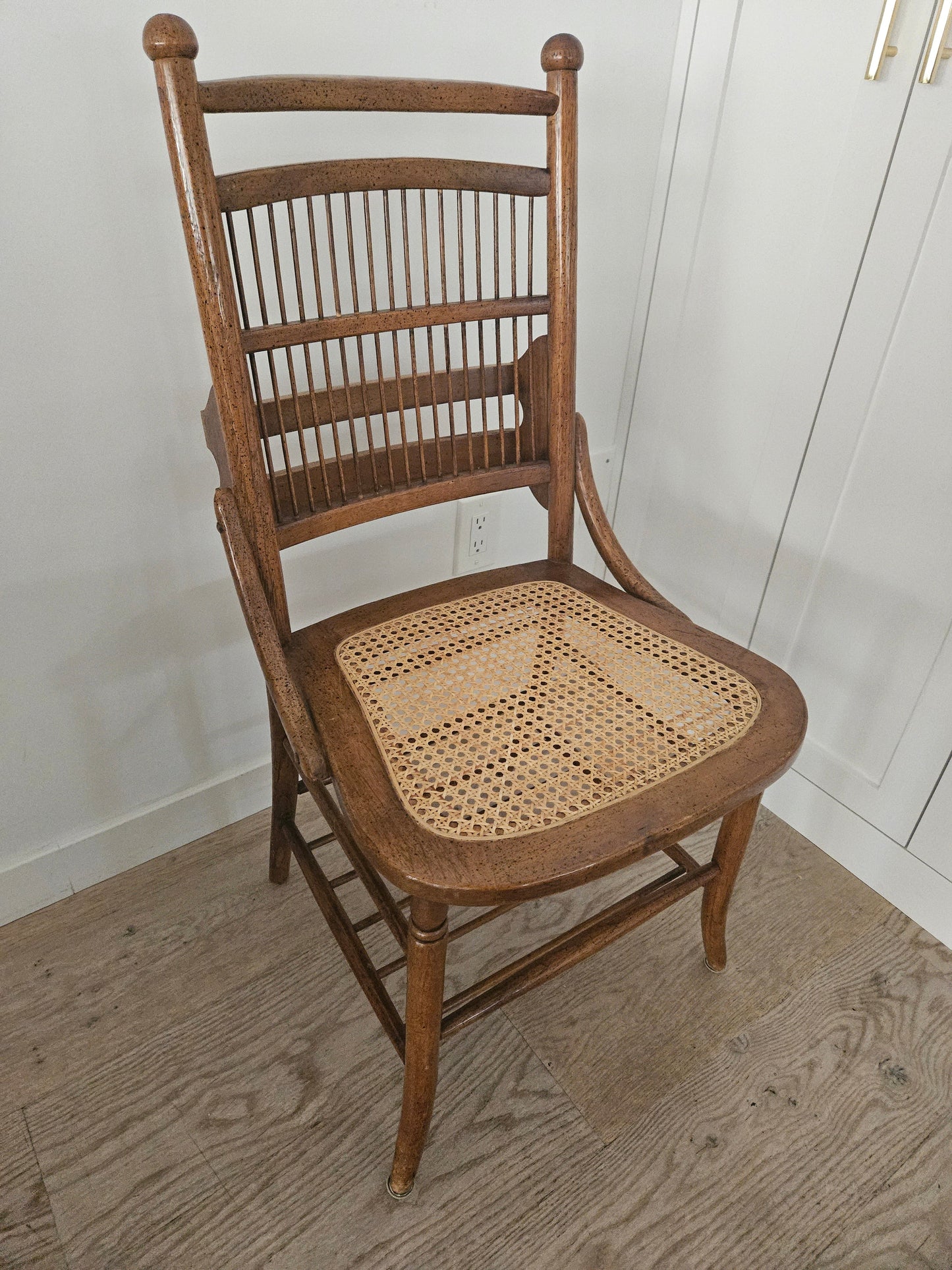 Wood cane chair with storage rack (Set of 4)