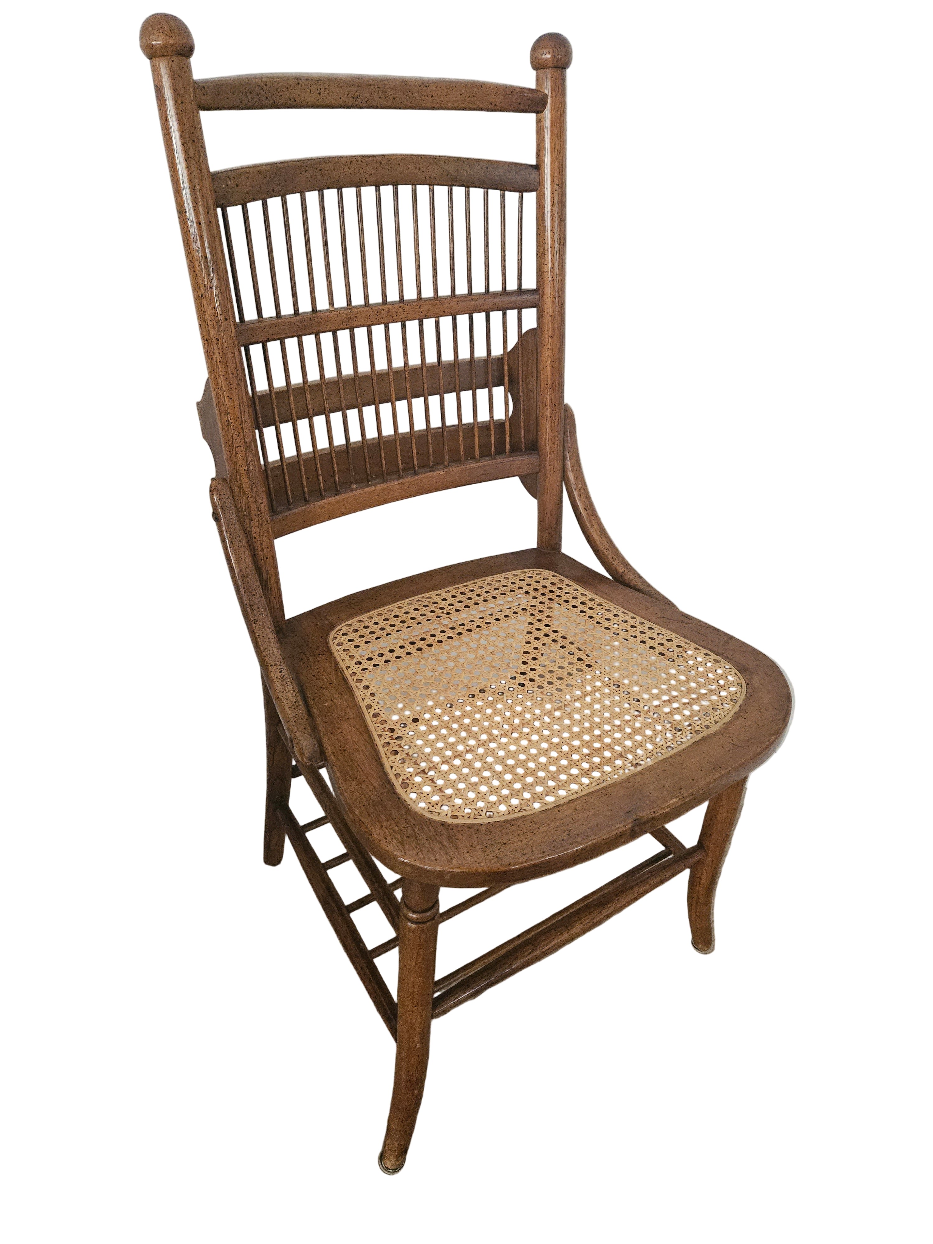 Wood cane chair with storage rack