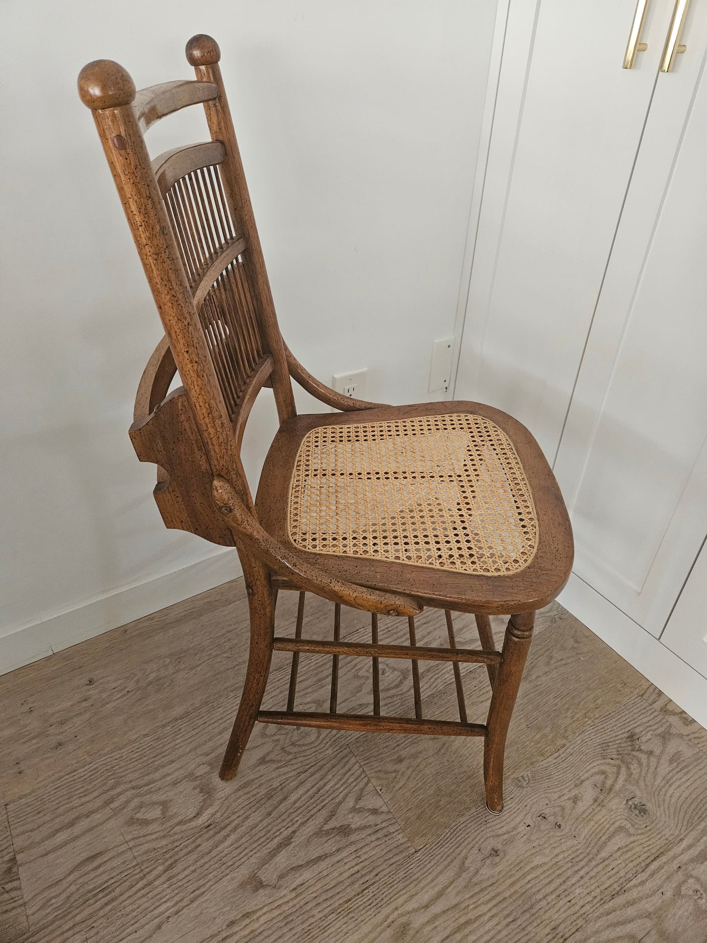 Wood cane chair with storage rack (Set of 4)