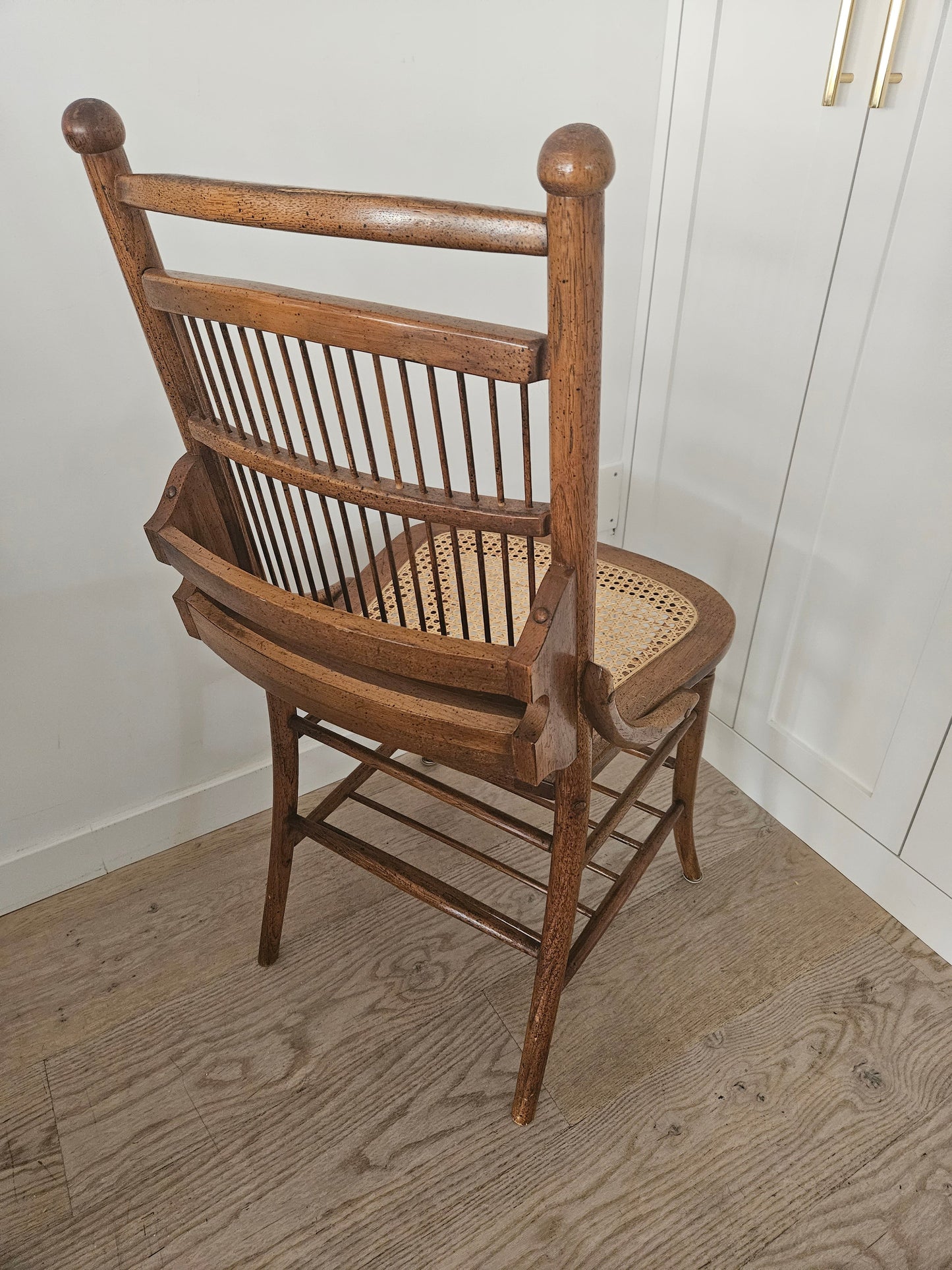 Wood cane chair with storage rack (Set of 4)