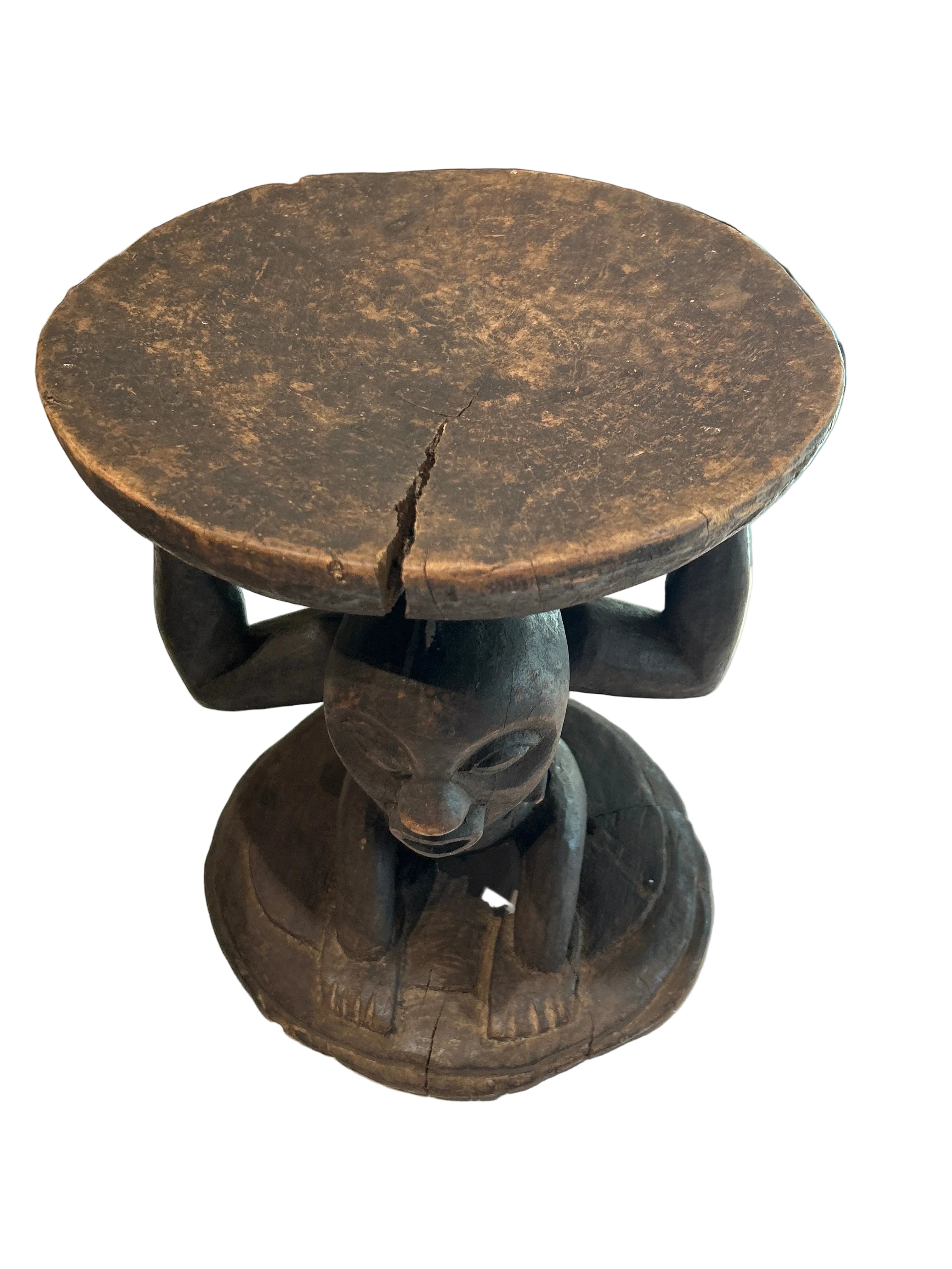 Vintage hand carved African stool lg