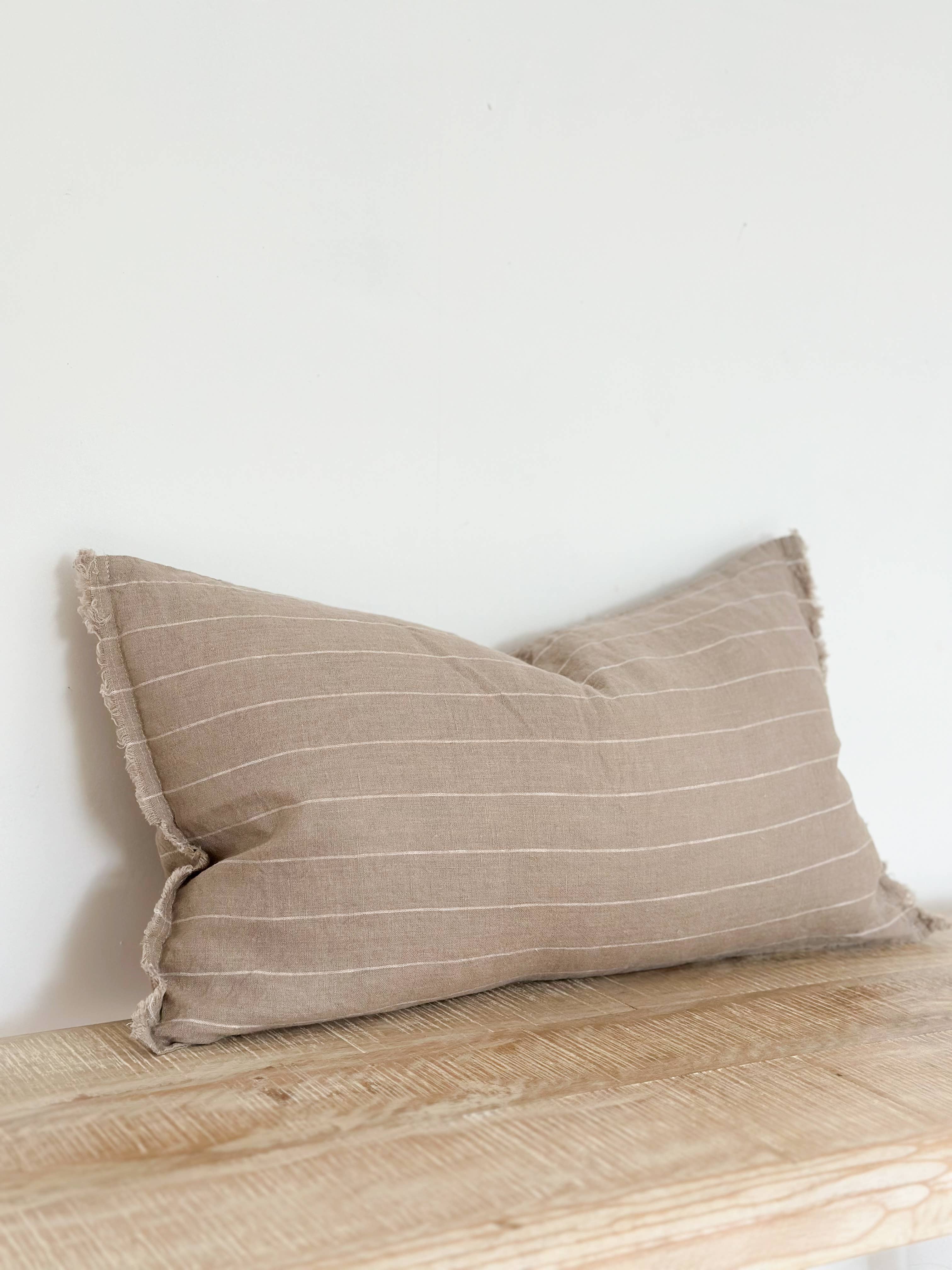 Esmee Linen Pillow 20 x 12 - Beige Stripe