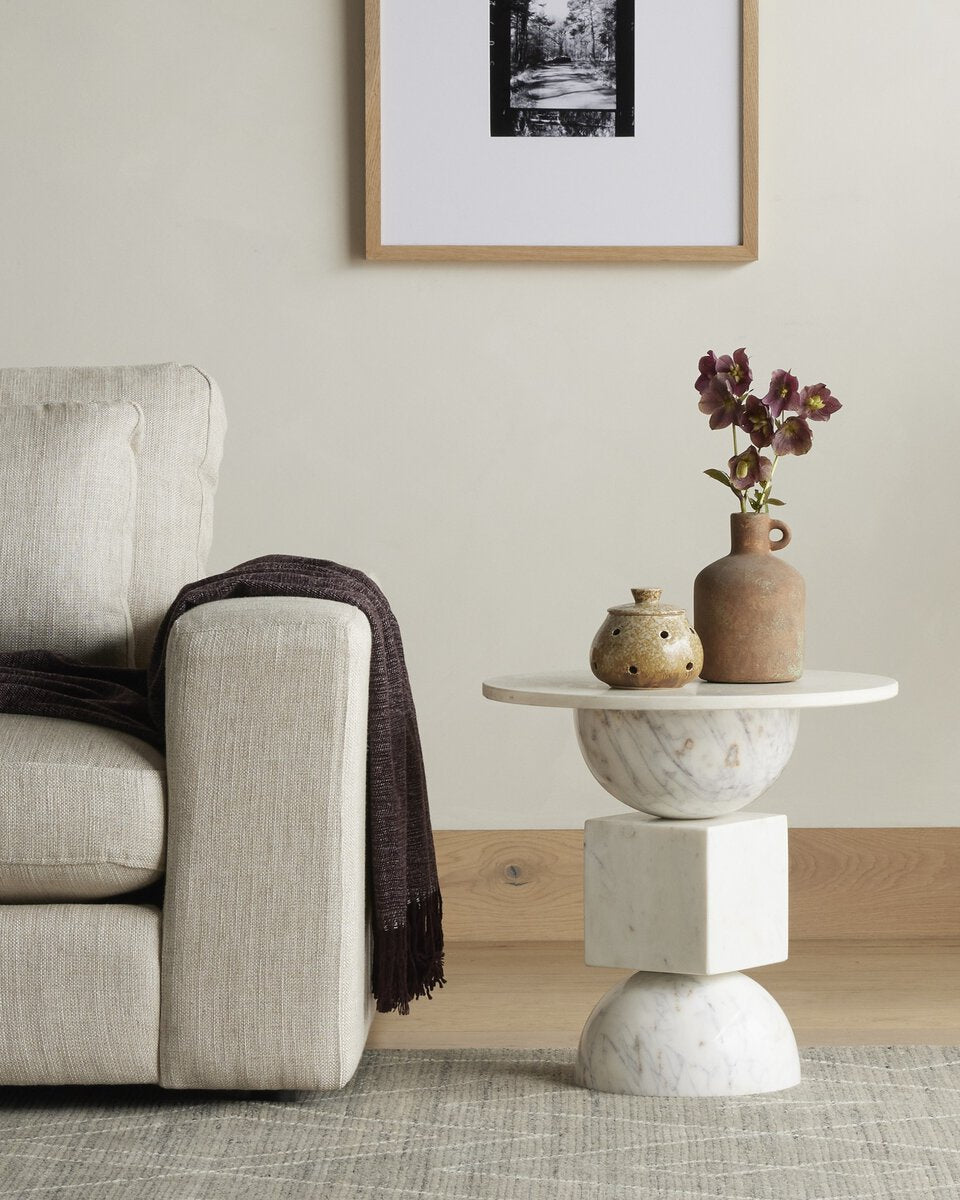 Neda End Table Polished White Marbl