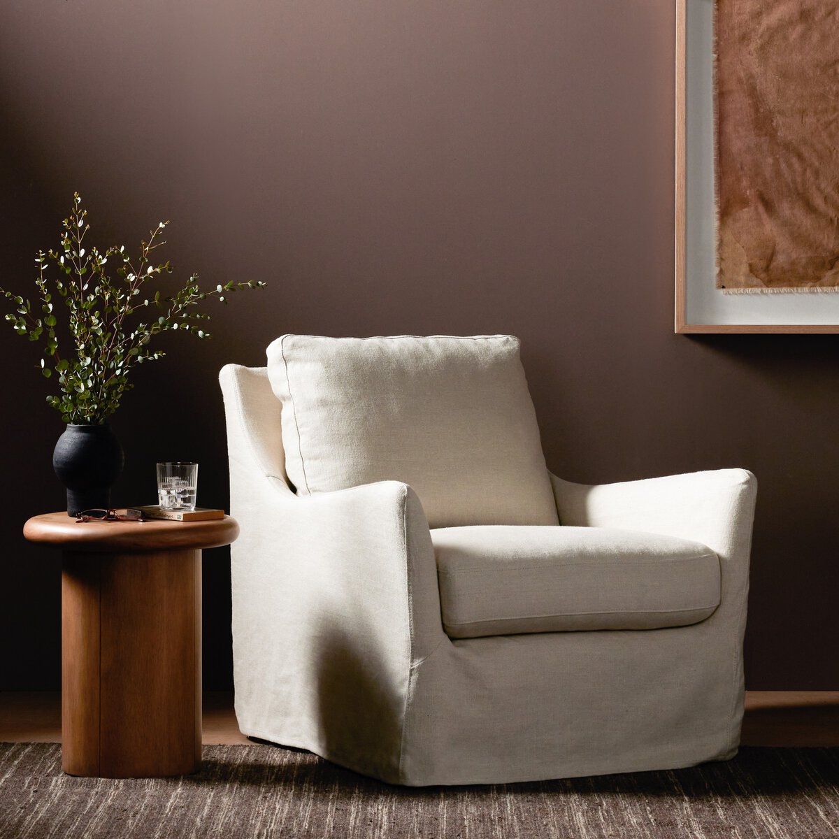 Monette Slipcover Swivel Chair Brussels Natural