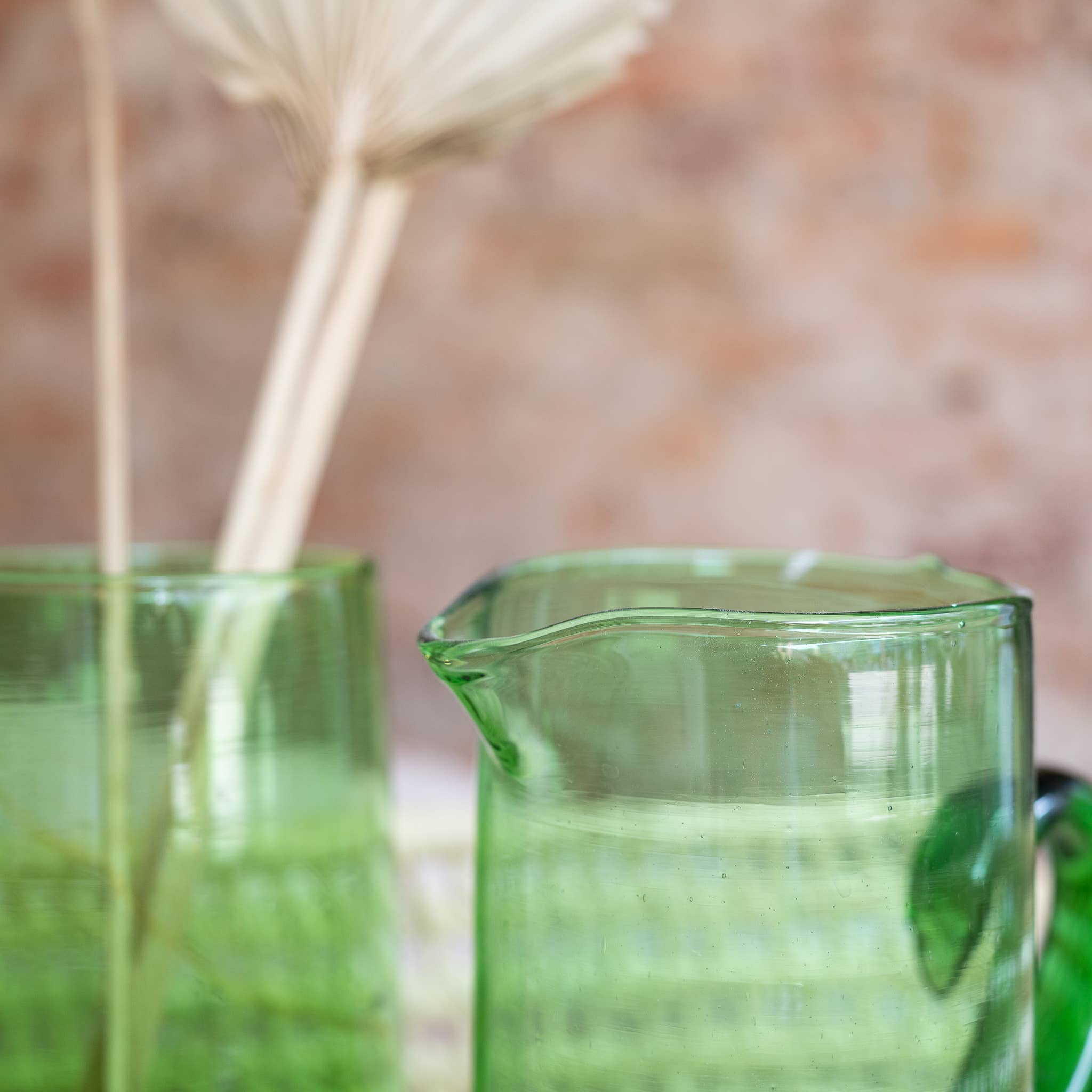Green Moroccan Jug - Hand blown recycled glass Pitcher