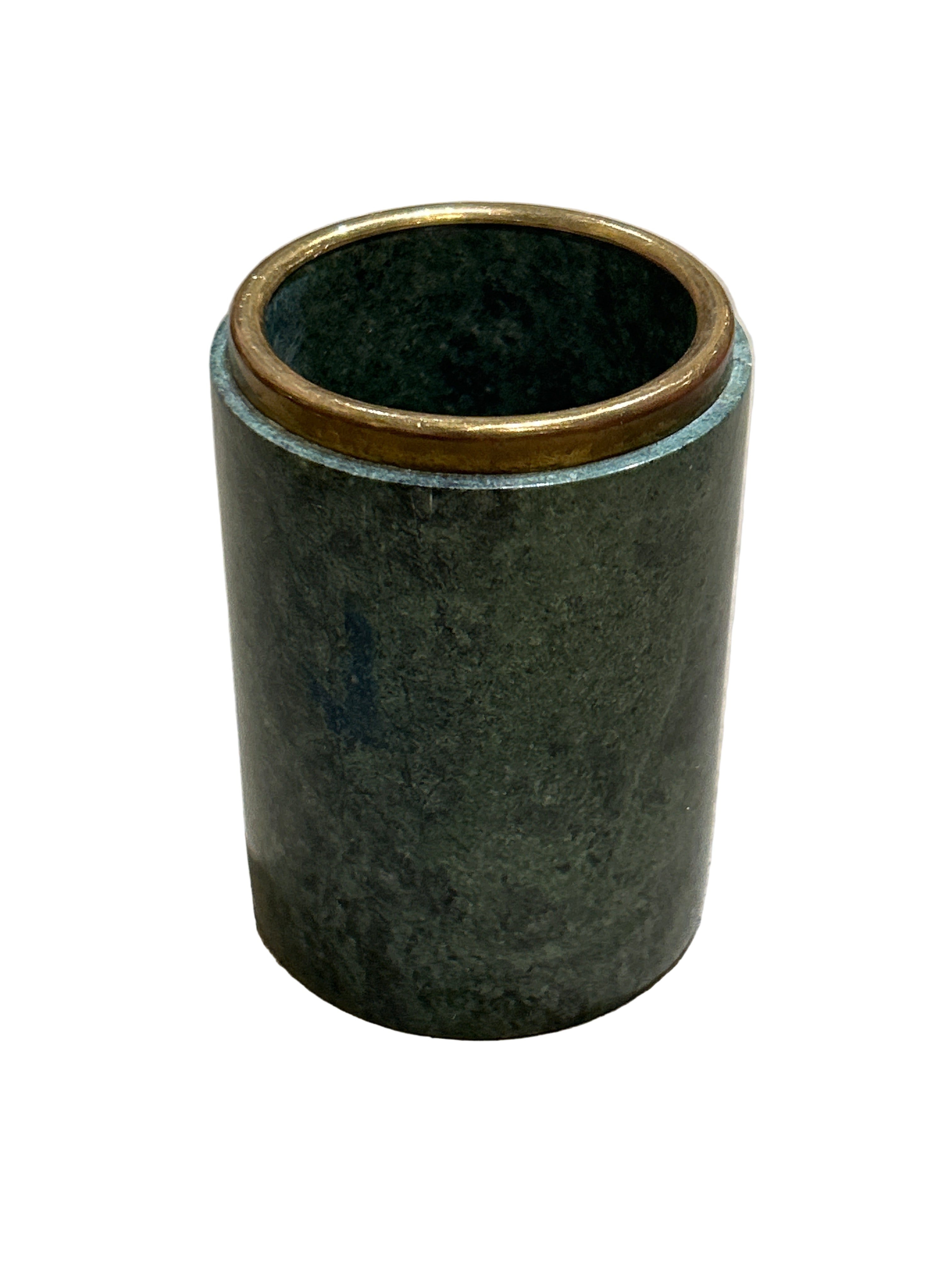 Vintage green marble vessel with brass rim