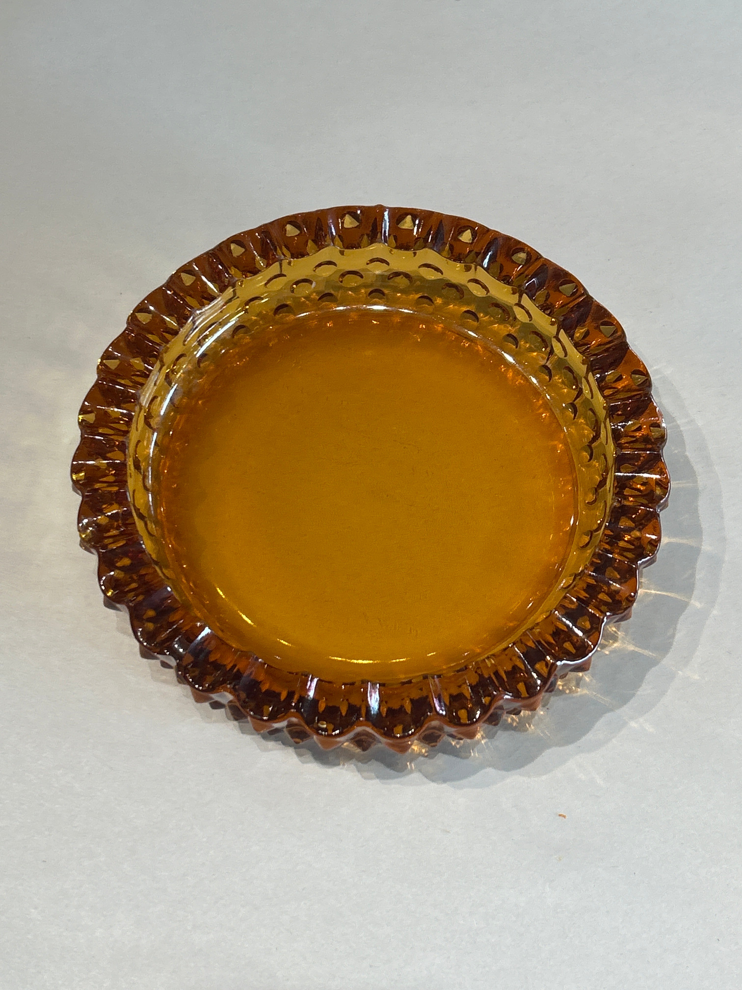Vintage amber glass hobnail ashtray