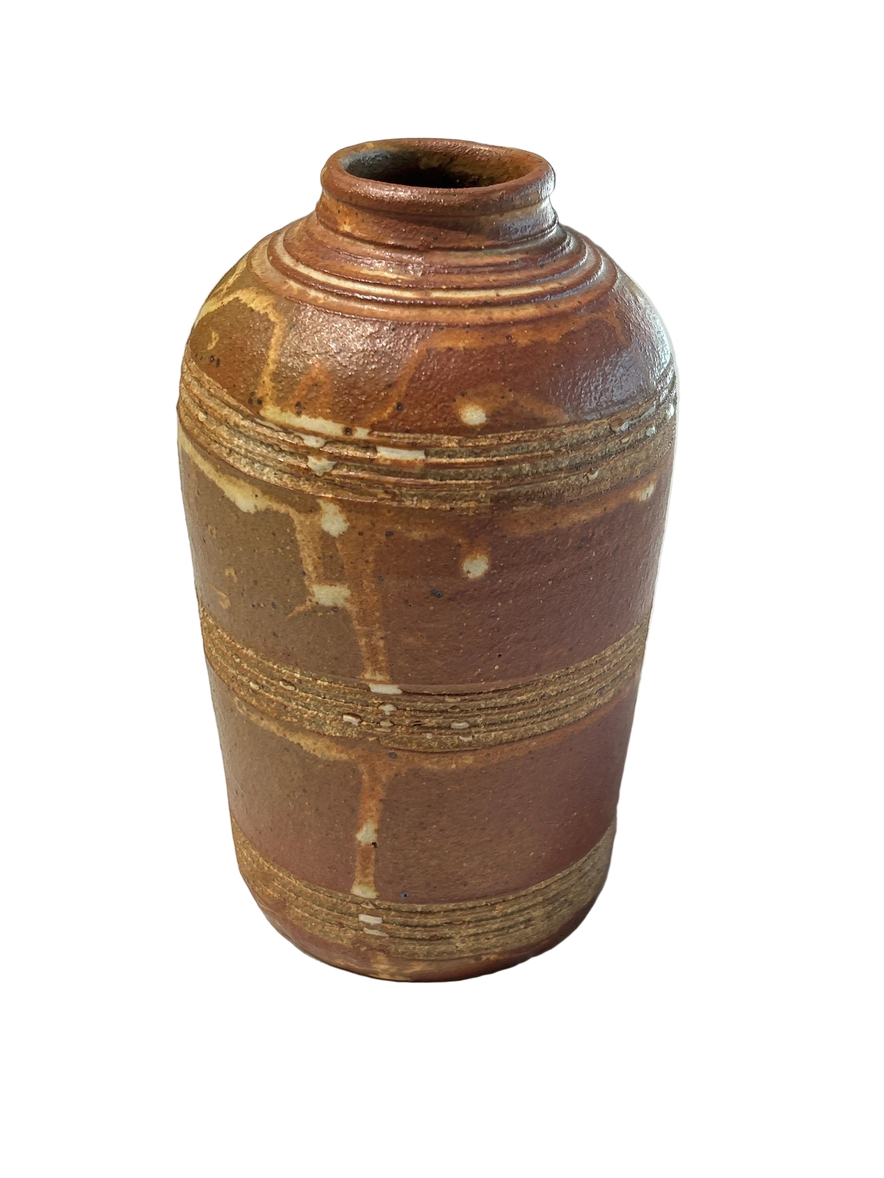 Vintage orange ribbed ceramic vase