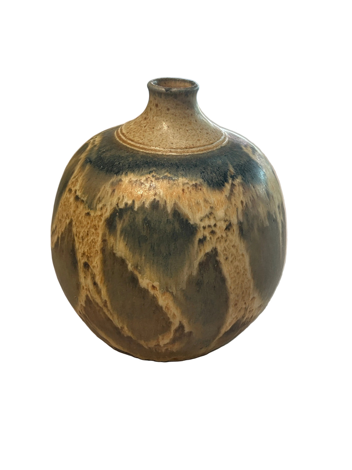 Vintage muted gray/blue & beige pottery jug
