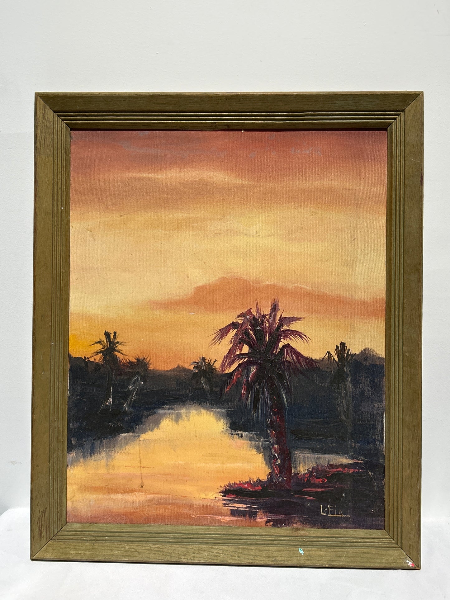 Vintage palm landscape oil painting