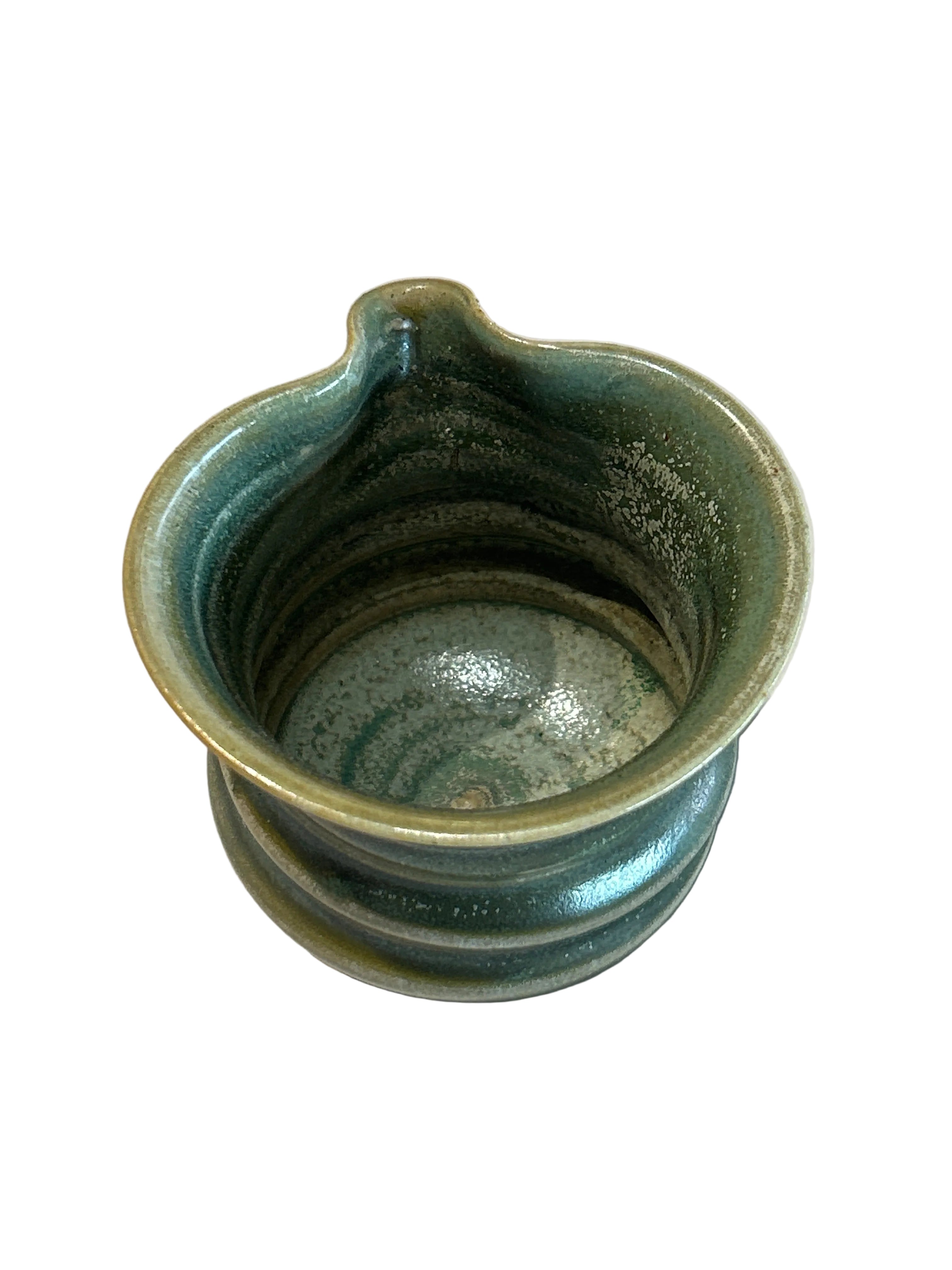 Vintage handmade green ceramic creamer jug