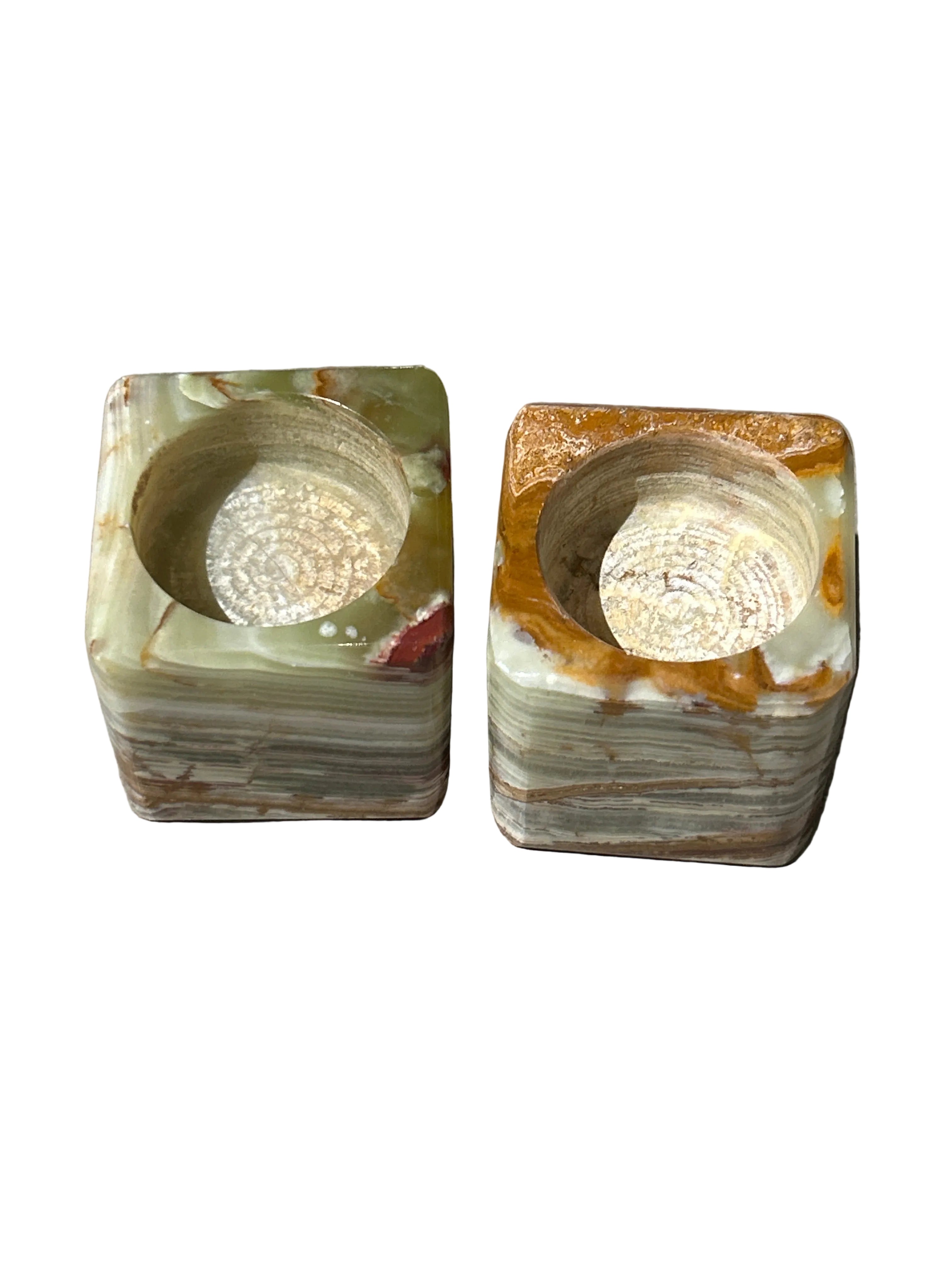 Vintage pair of onyx stone candle holders