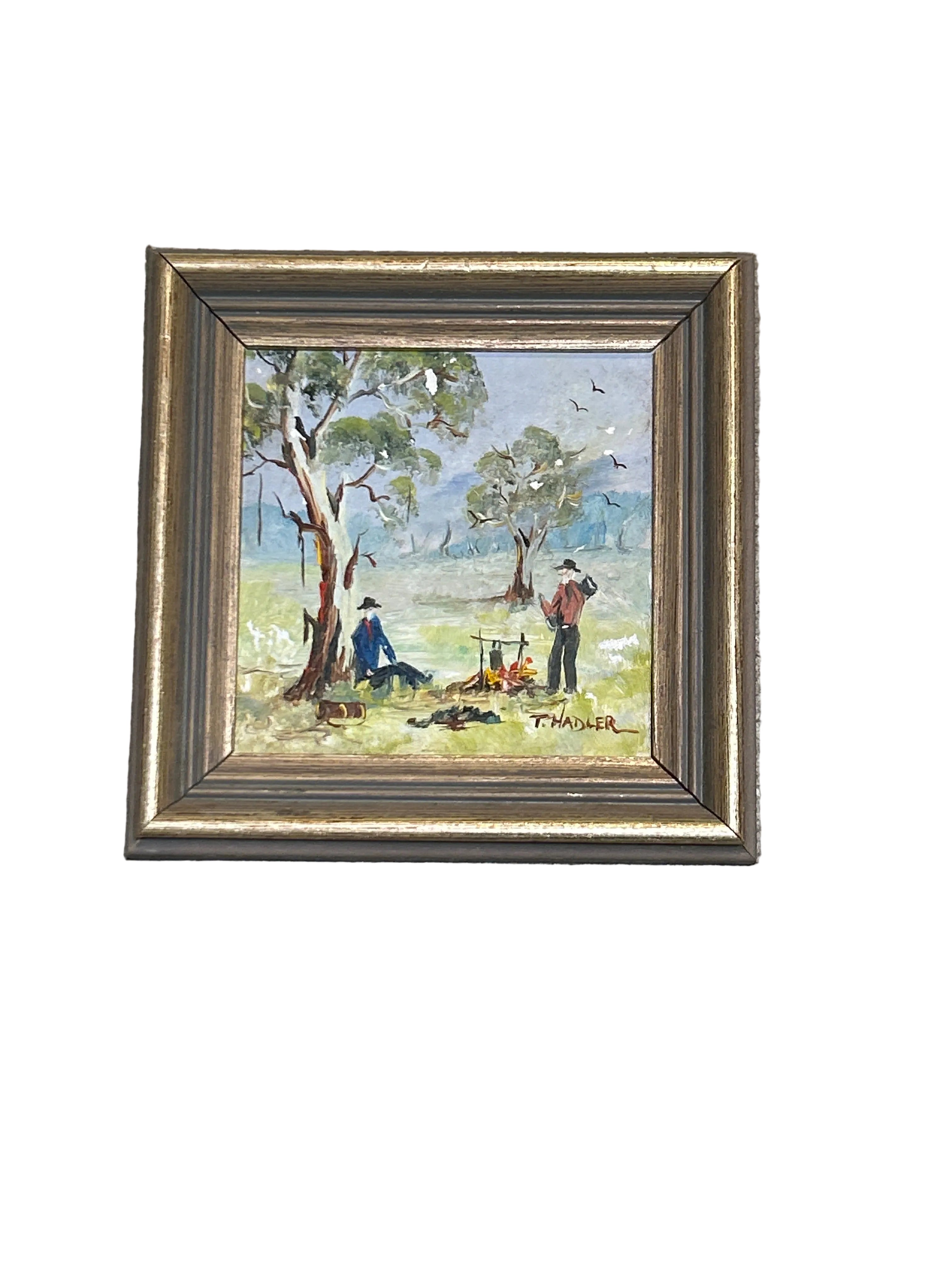 Vintage mini original Two Old Mates oil painting