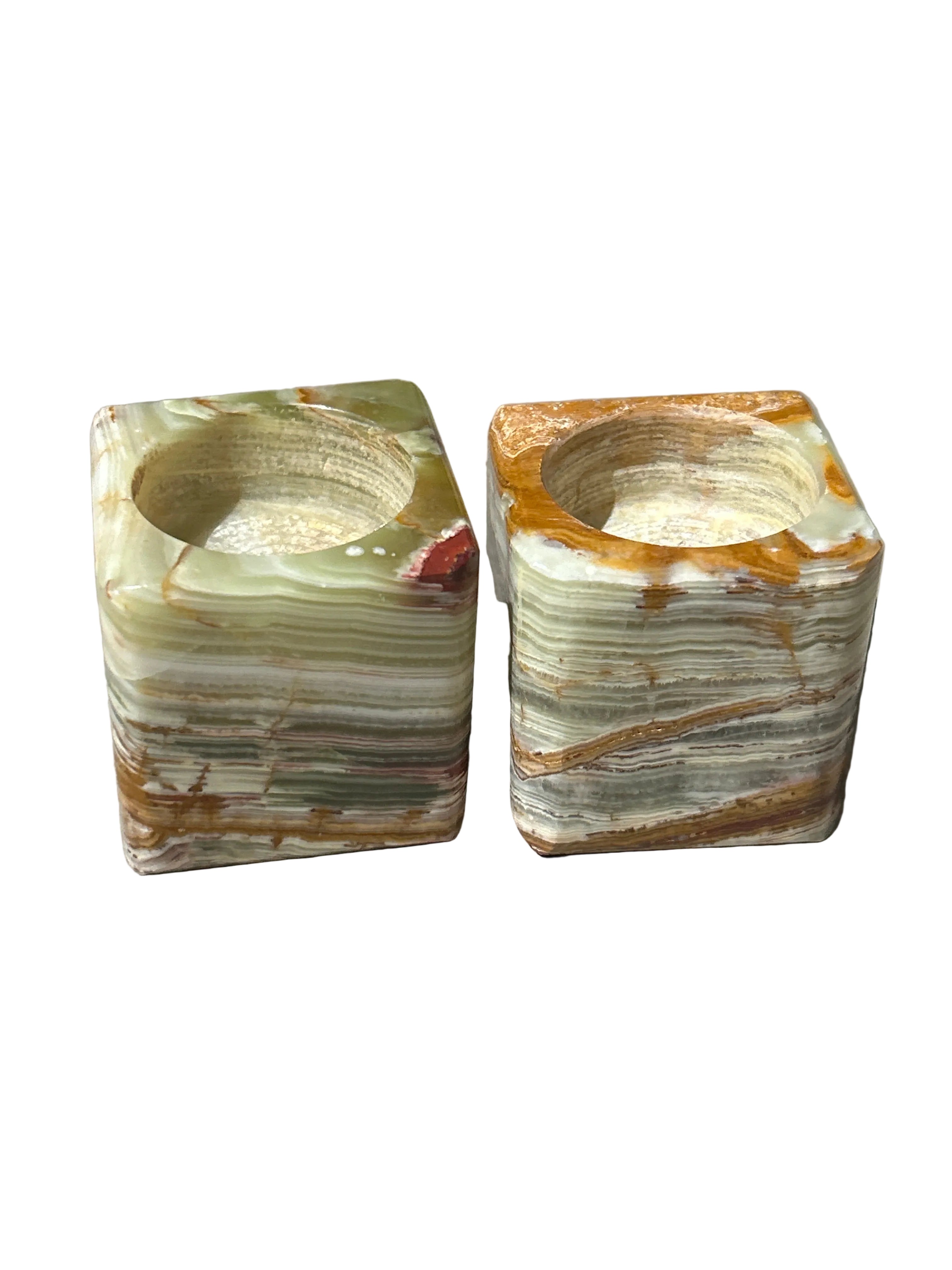 Vintage pair of onyx stone candle holders
