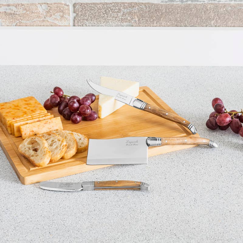 Connoisseur Laguiole Olive Wood Cheese Knives & Bamboo Board