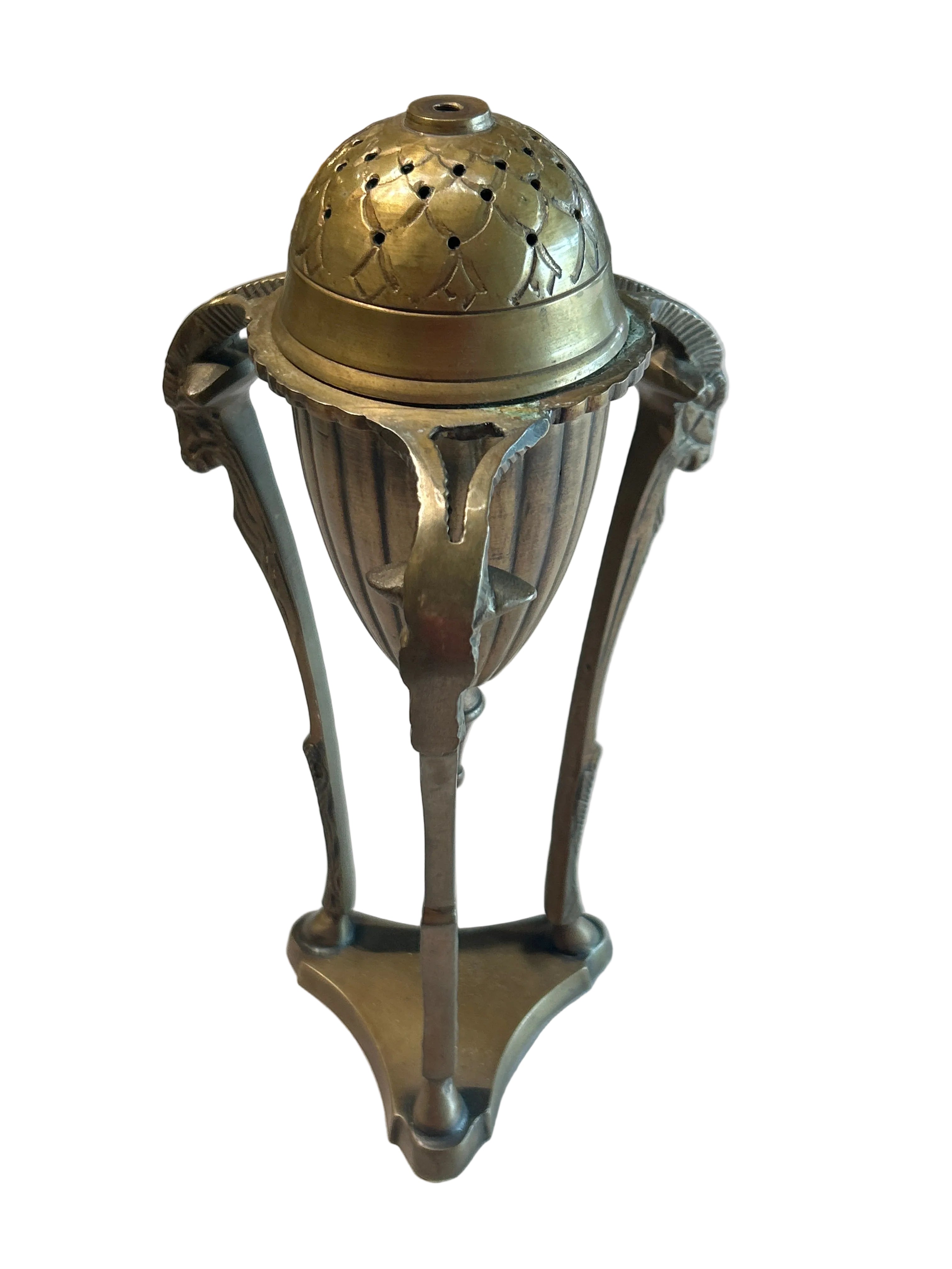 Vintage brass ram head empire style incense burner