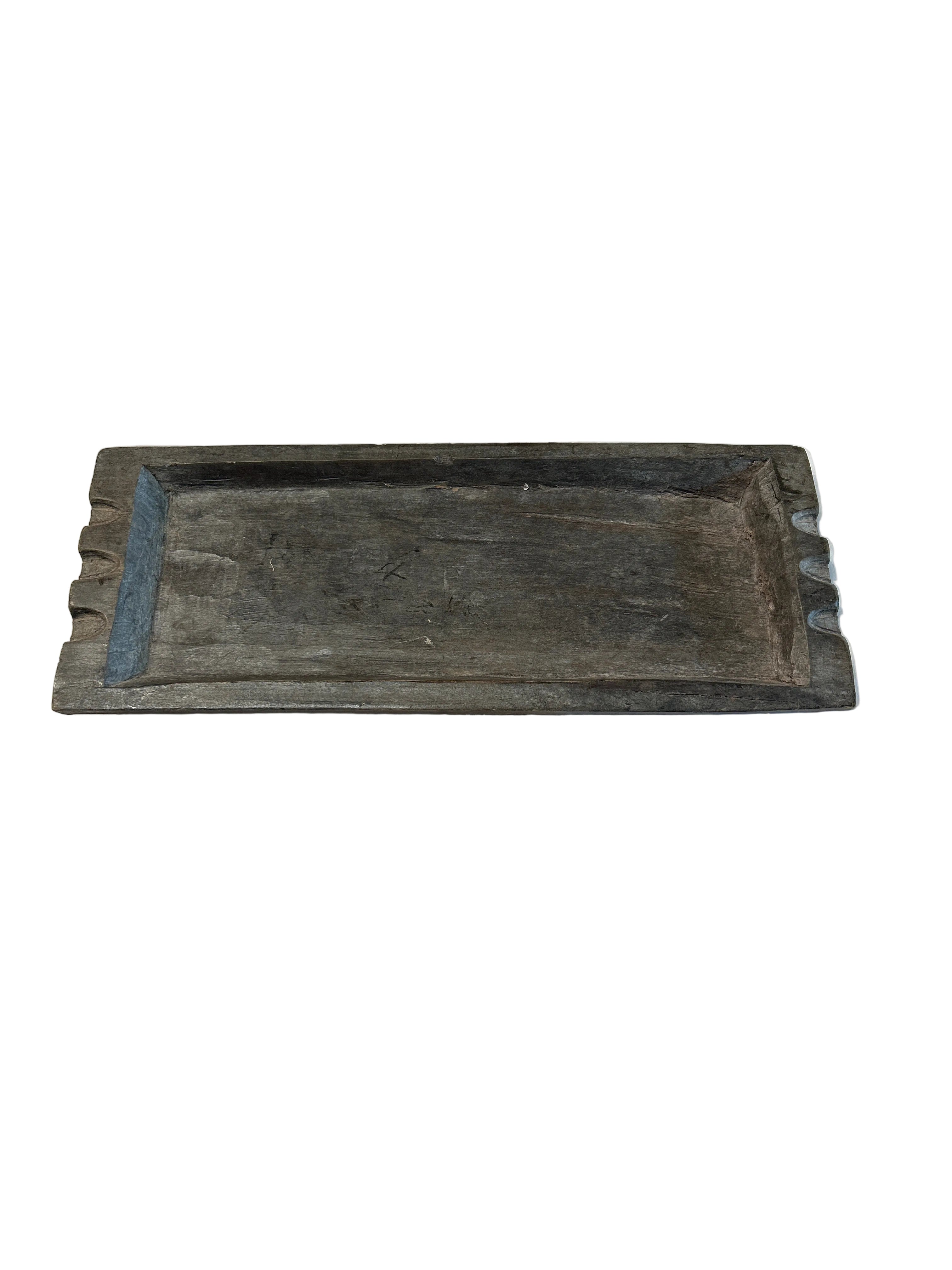 Vintage distressed carved wood tray