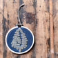 Handmade Embroidered Ornament: Tree & Reindeer on navy linen