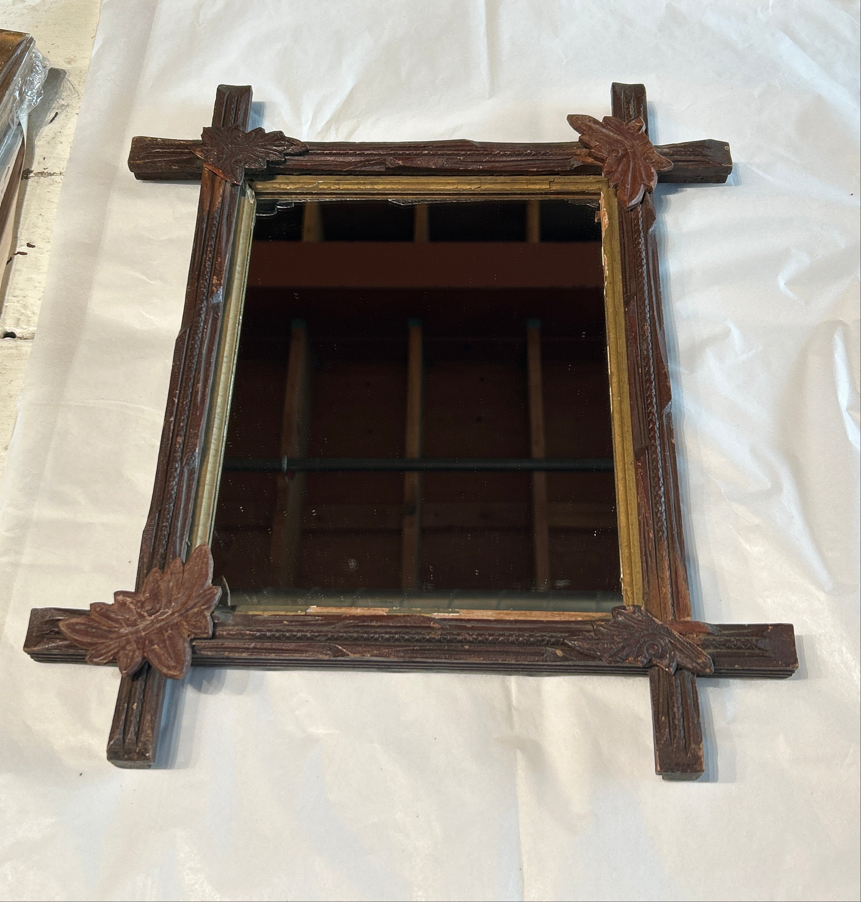 Vintage hand carved wood mirror