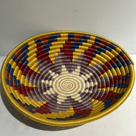 Vintage hand woven colorful sun basket