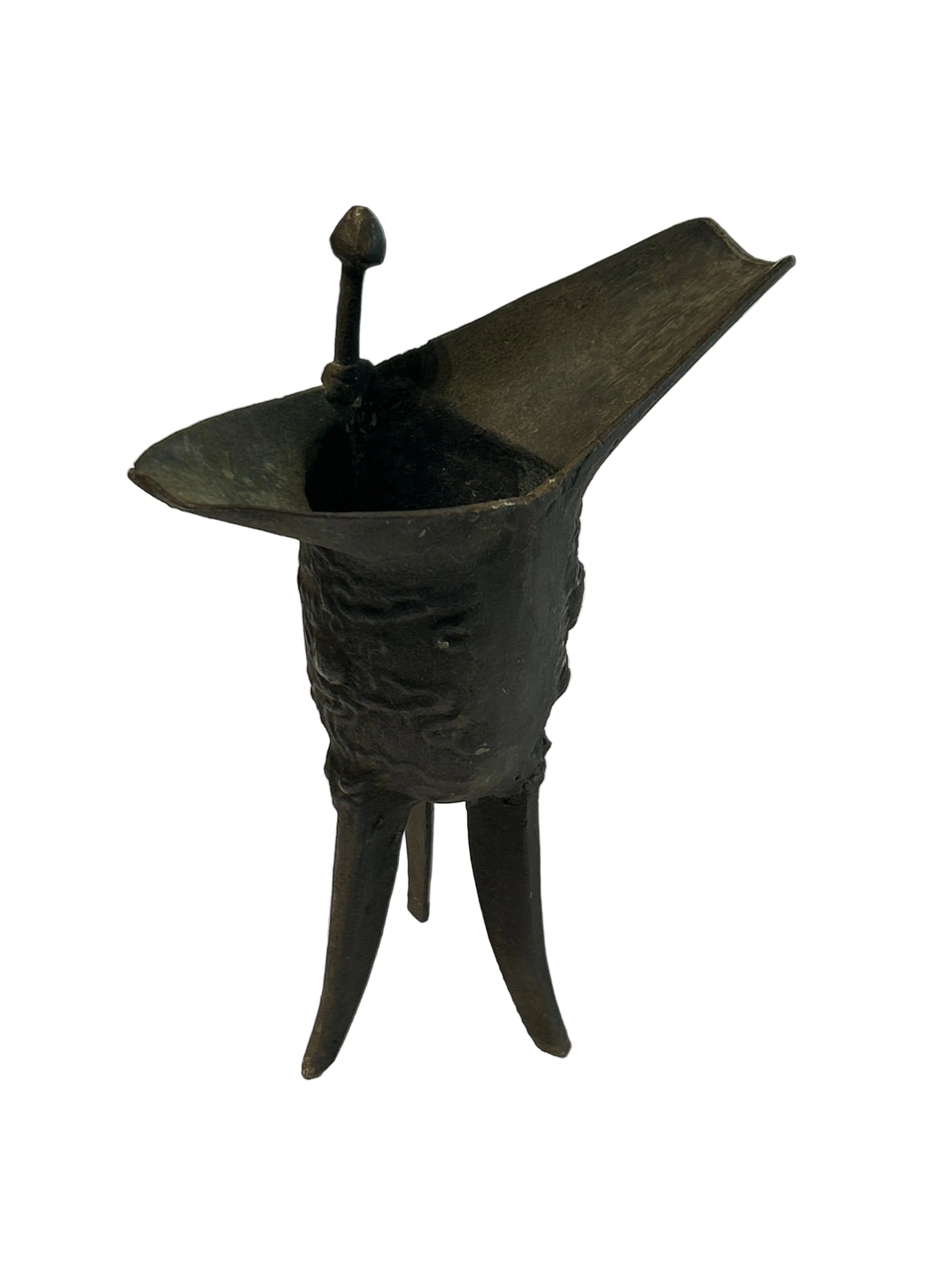 Vintage bronze jue tripod vessel