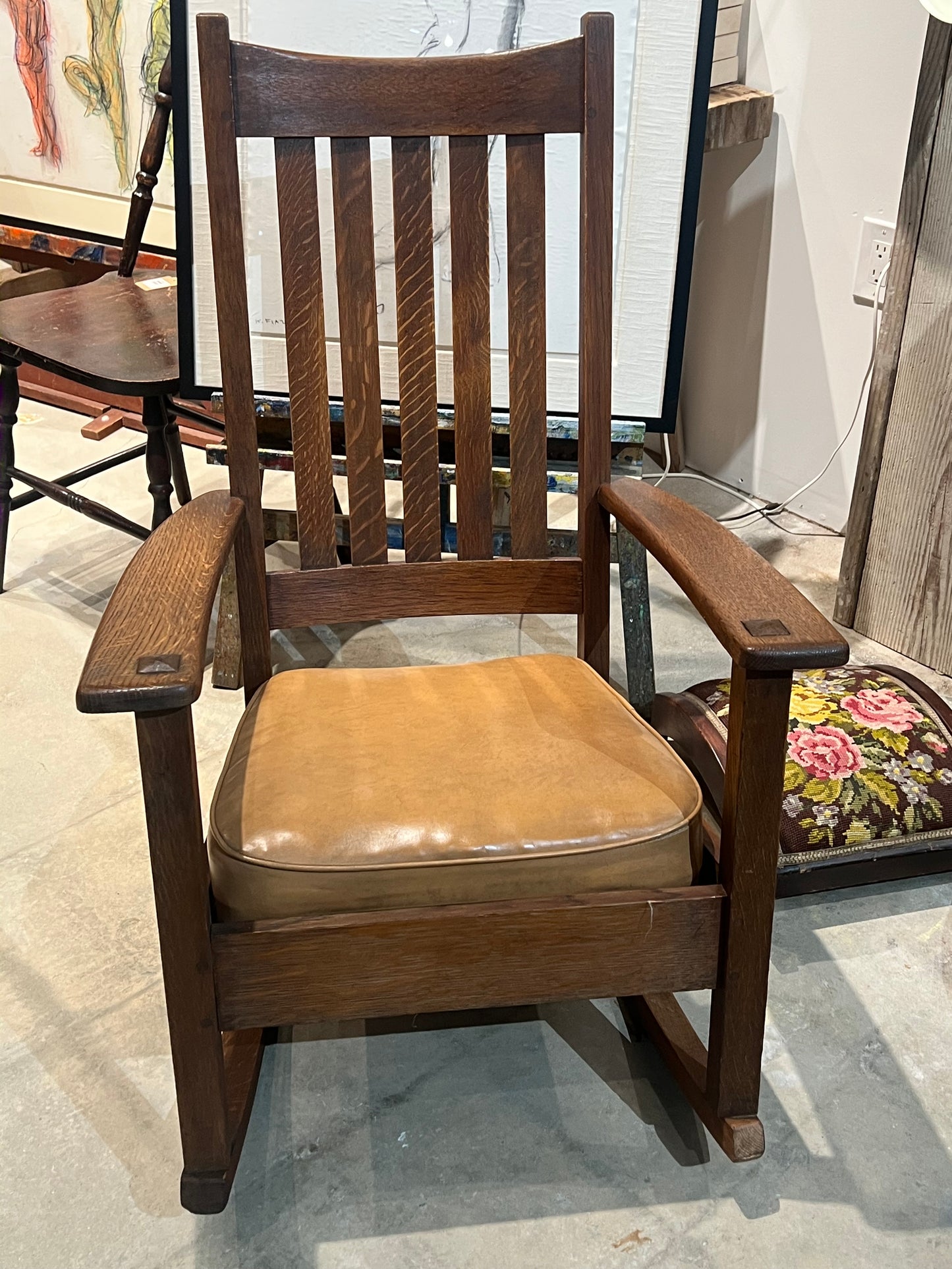 Wood and leather rocking chair