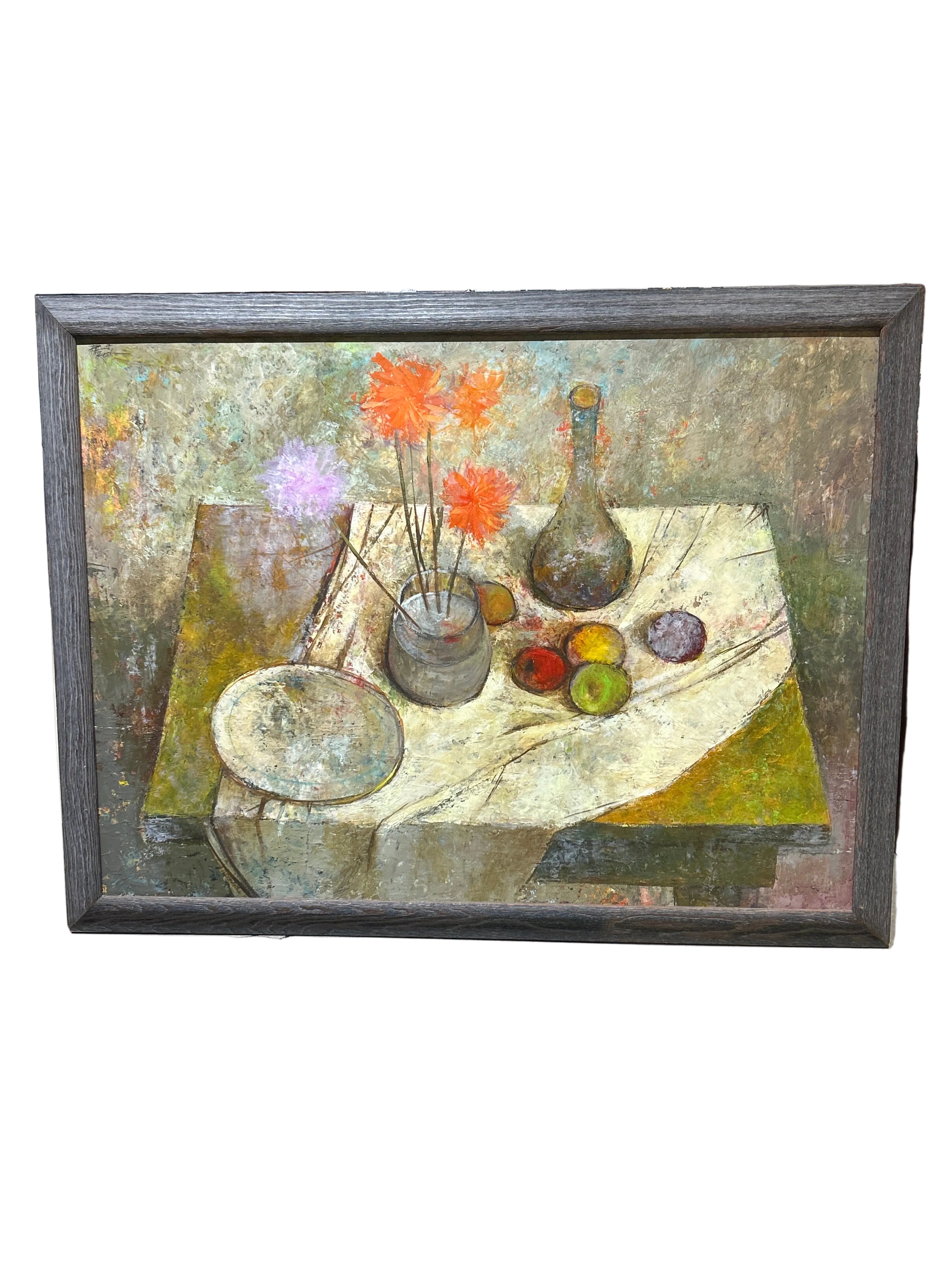 Vintage floral and fruit still life painting