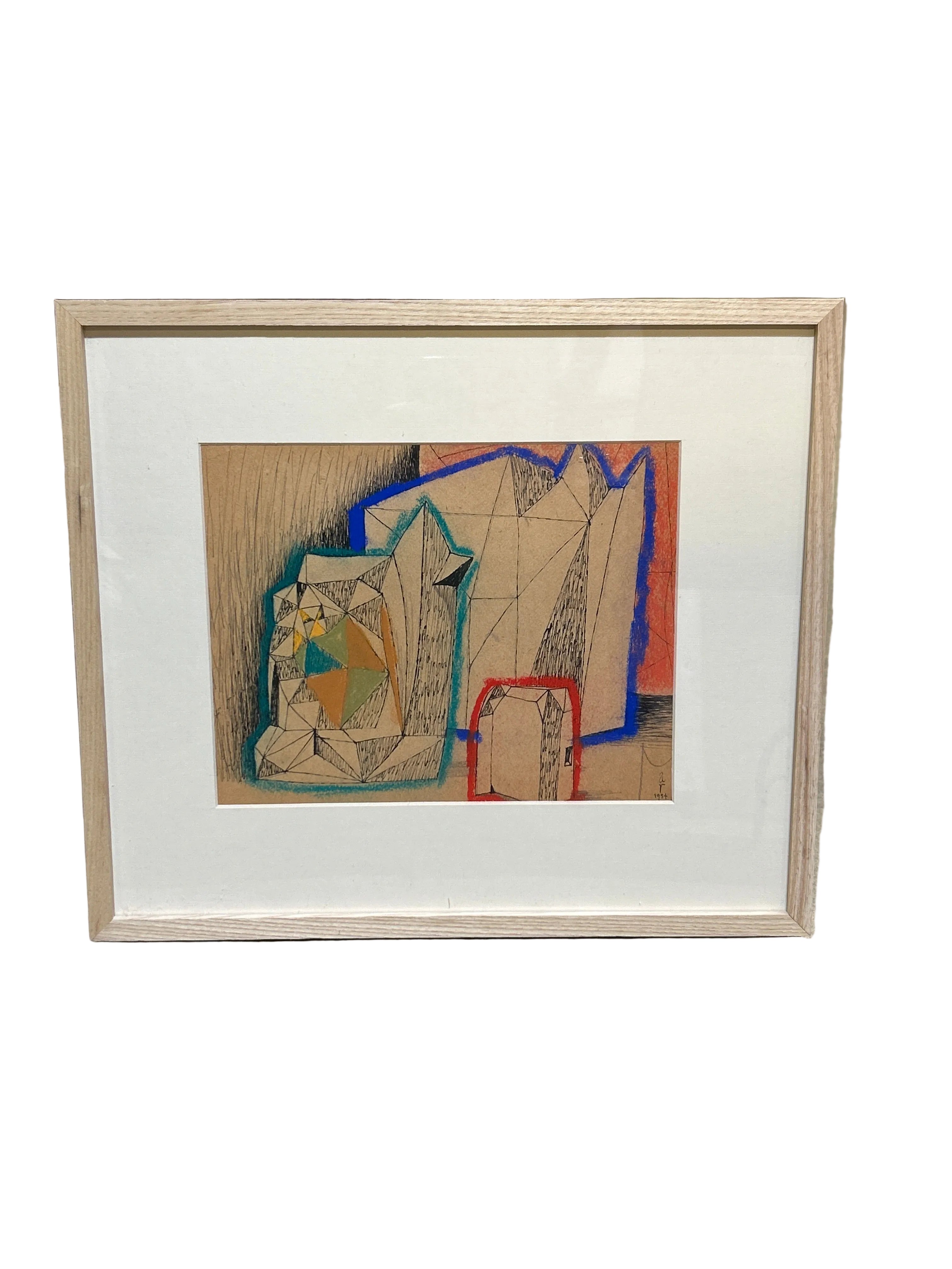 Vintage Albert Radoczy multi-colored geometric buildings