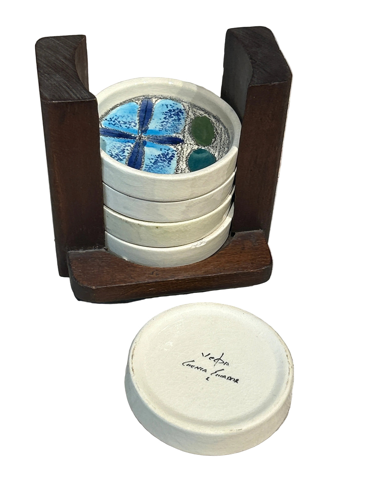 Vintage Ecuadorian hand painted ceramic 5-coaster set