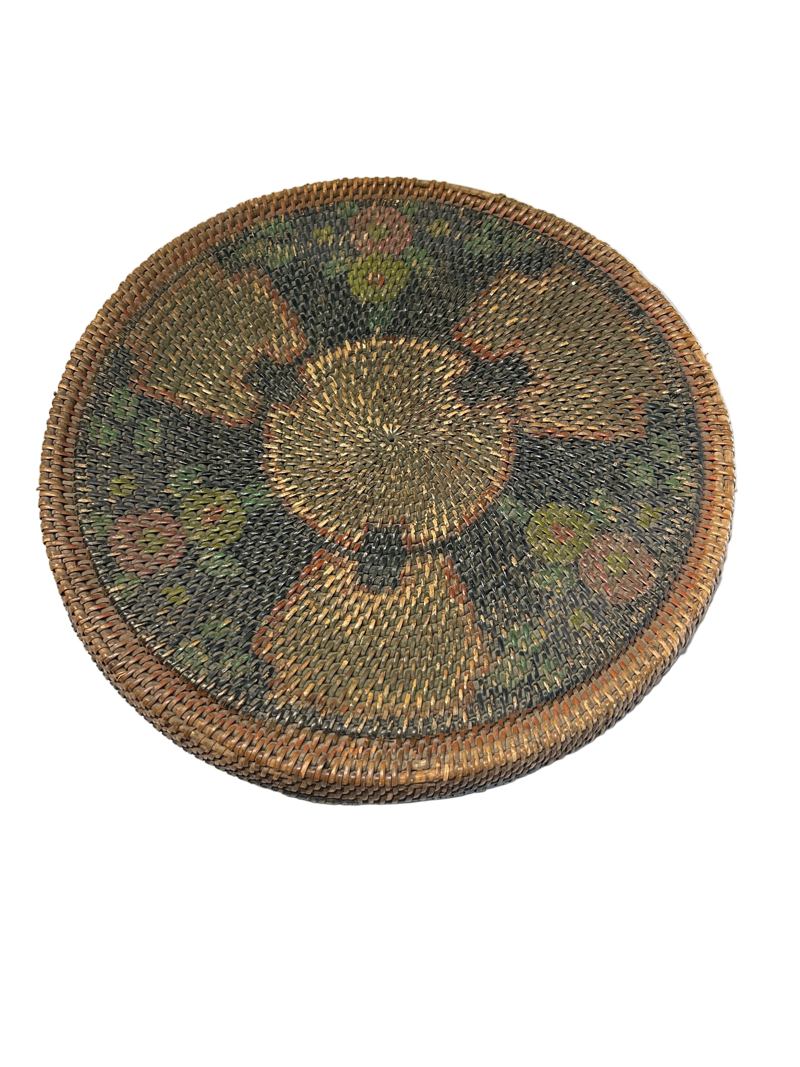 Vintage rattan painted floral basket