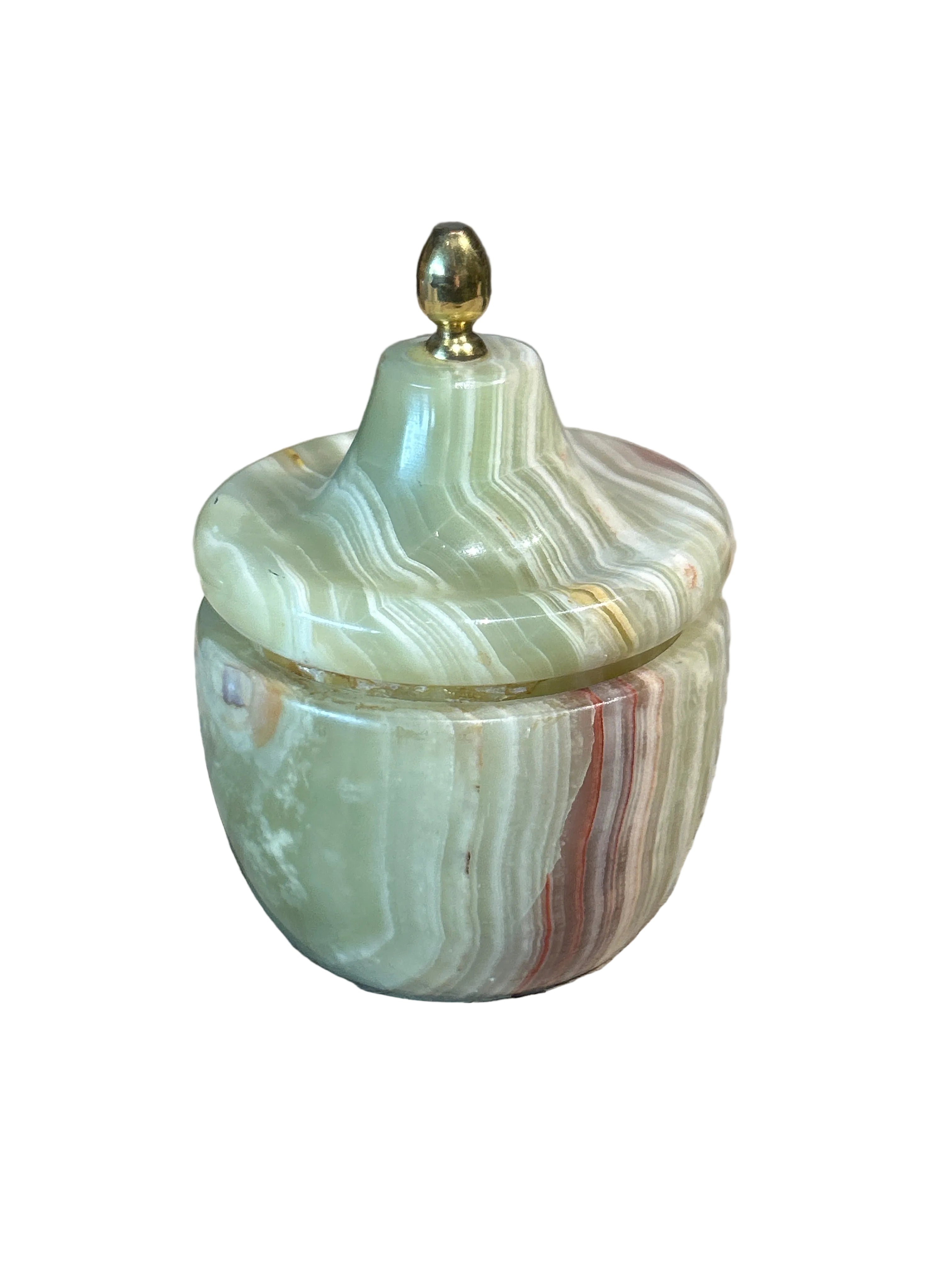 Vintage banded green onyx stone trinket jar