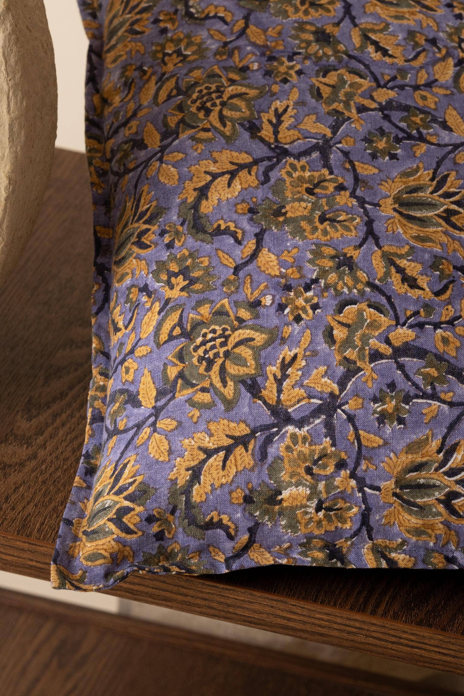 Block Printed Muriel Linen Pillow- Floral Design: 24"x24"